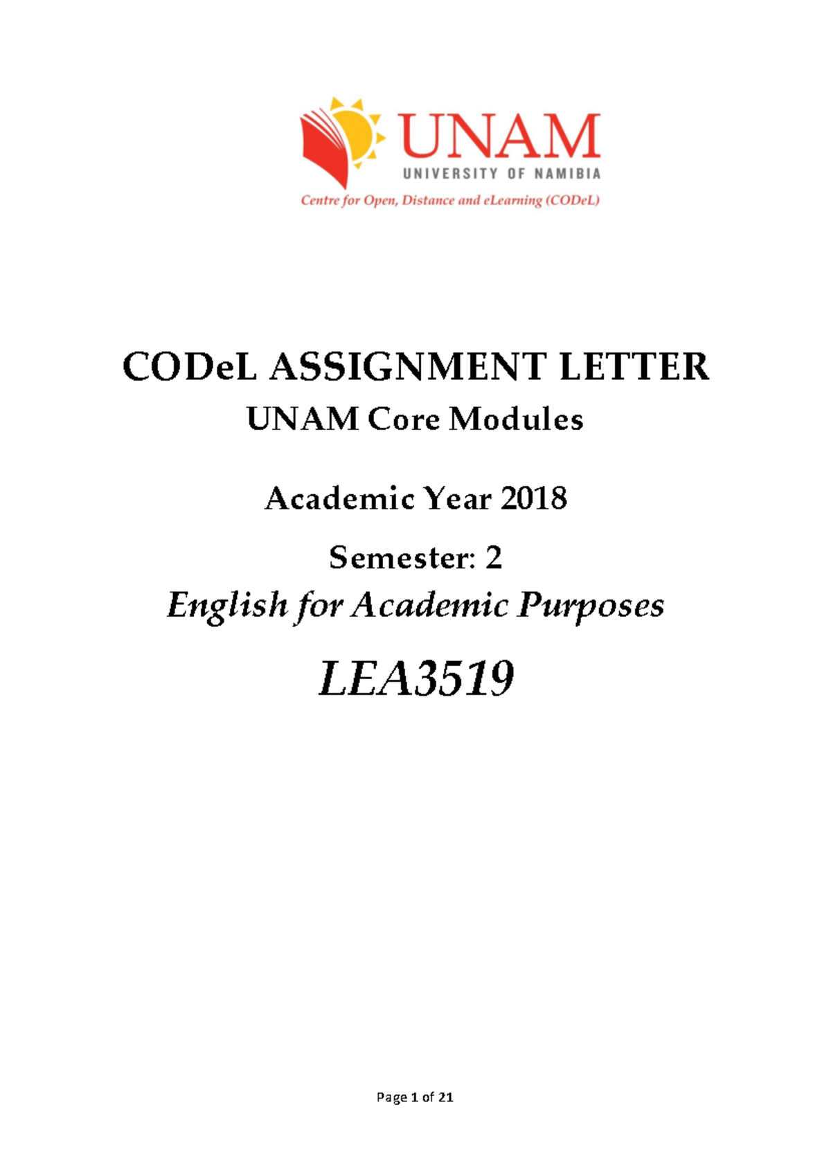 LEA3519: English for Academic Purposes - Assignment 1 Overview 2018 ...