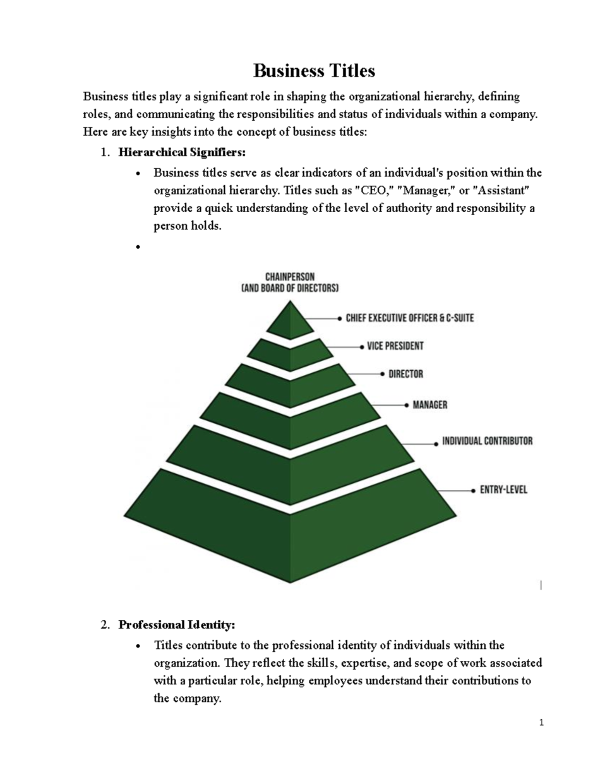 Note 2 - The Role and Importance of Business Titles in Organizations ...