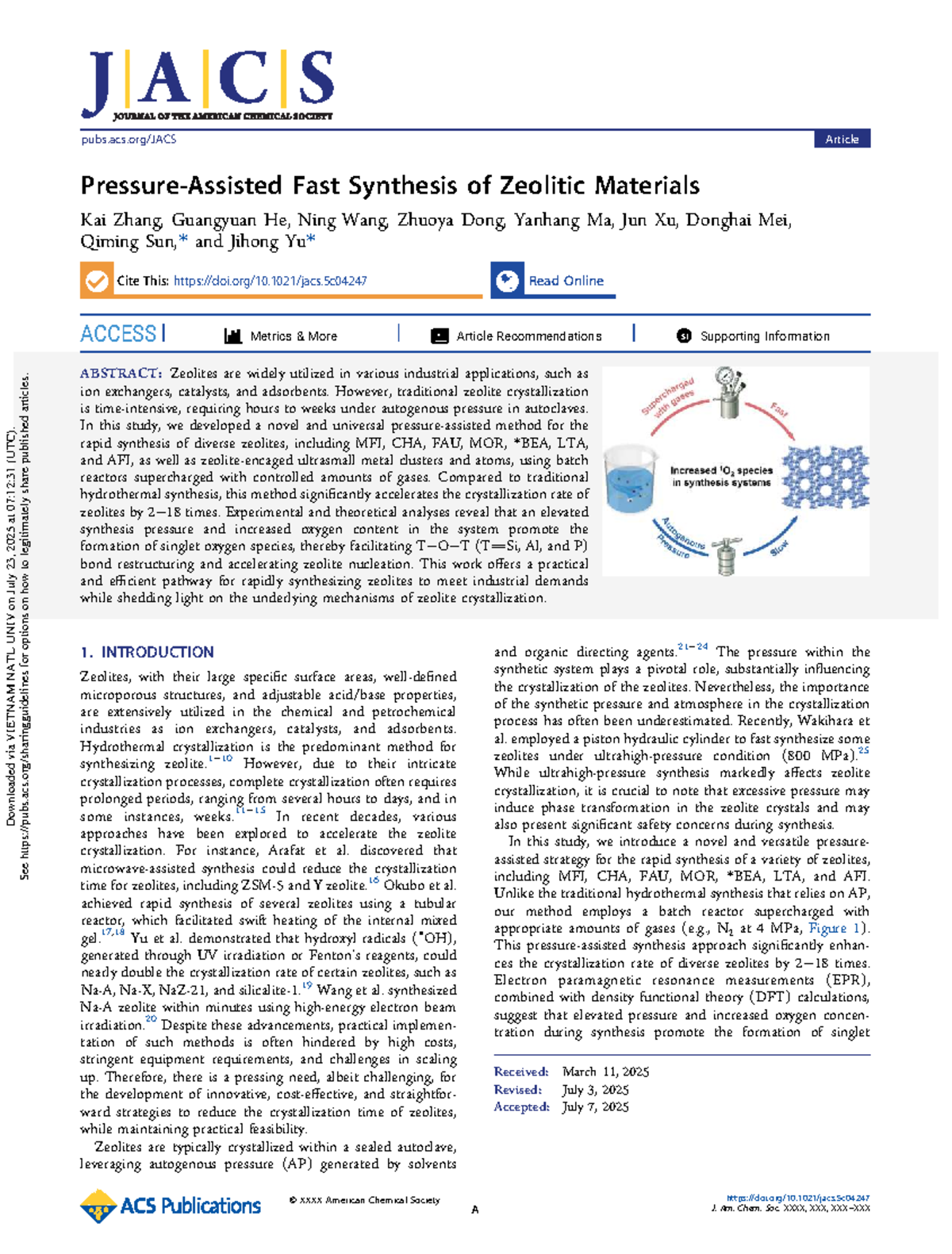 Zhang et al. 2025: Pressure-Assisted Fast Synthesis of Zeolitic ...