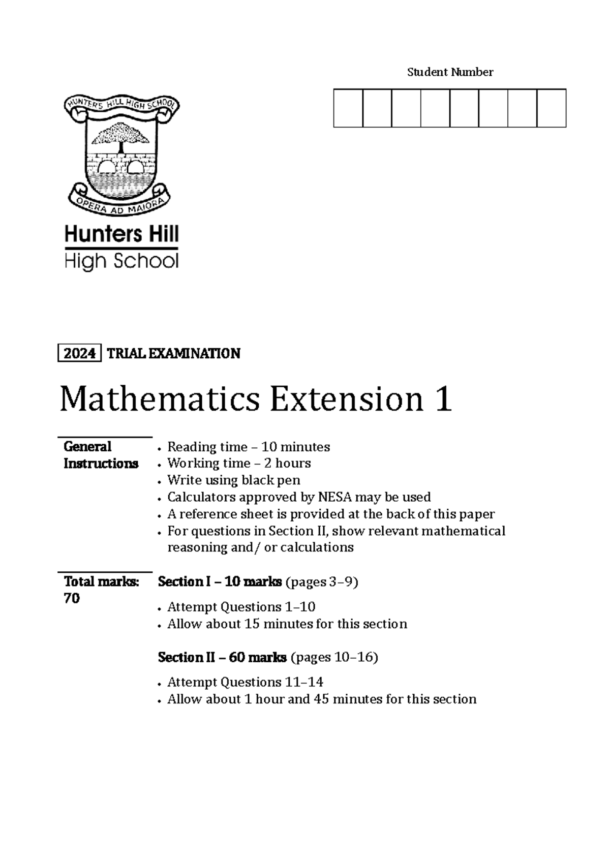 Mathematics Extension 1 2024 Trial Exam Solutions & Answers - Studocu