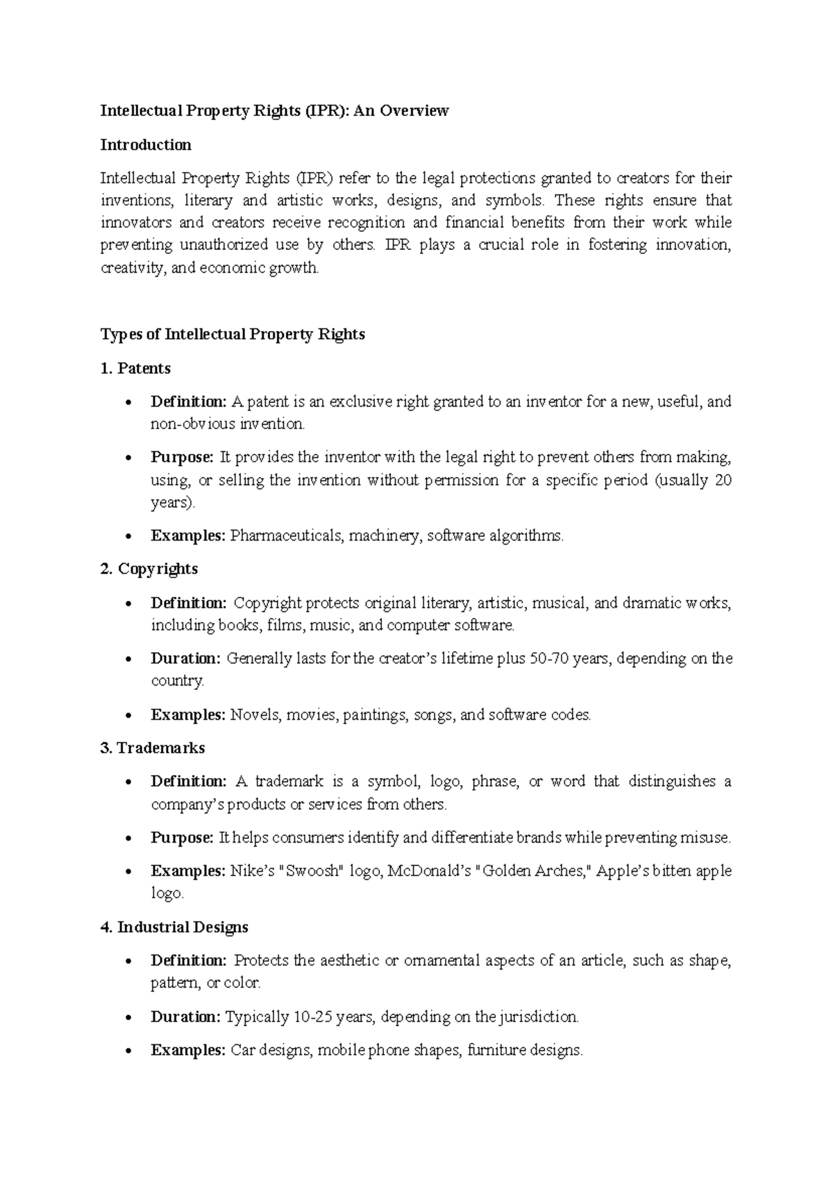 2. Intellectual Property Rights - These rights ensure that innovators ...