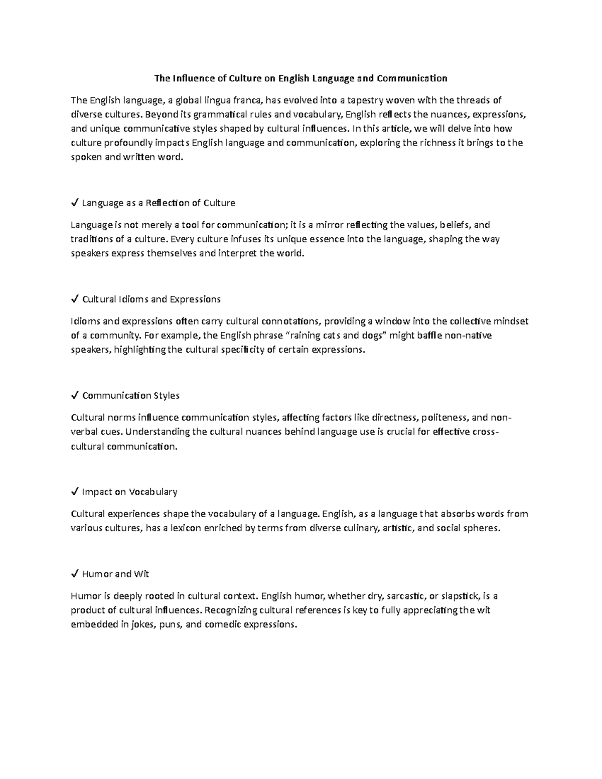 ENG 101: The Impact of Culture on English Language & Communication ...