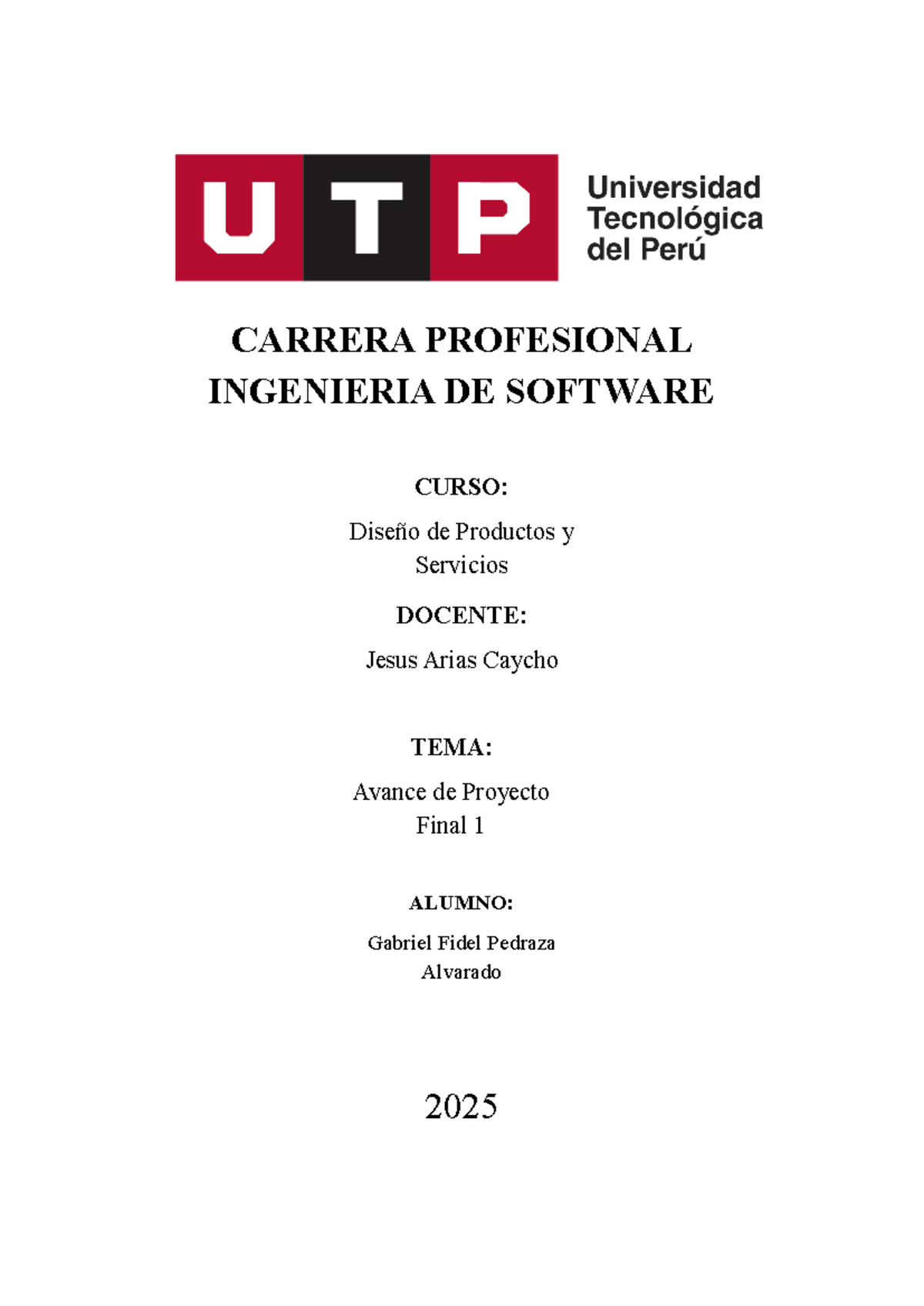 Avance de Proyecto Final 1 - Diseño de Productos y Servicios INGENIERIA DE - Document Preview