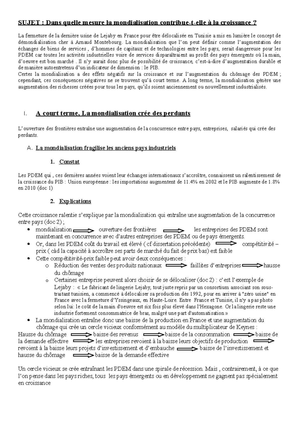 SUJET : Mondialisation et Croissance - Analyse des PDEM et Pays ...