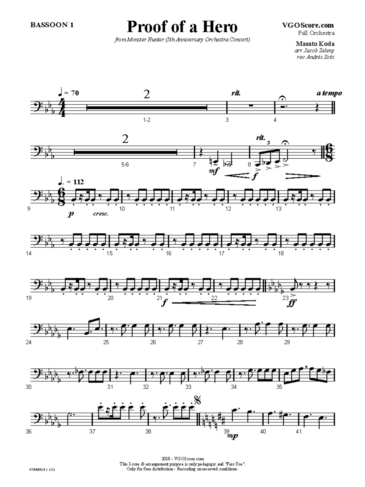 Proof of a Hero - Bassoon 1 Arrangement (VGO 5th Anniv.) - Studocu