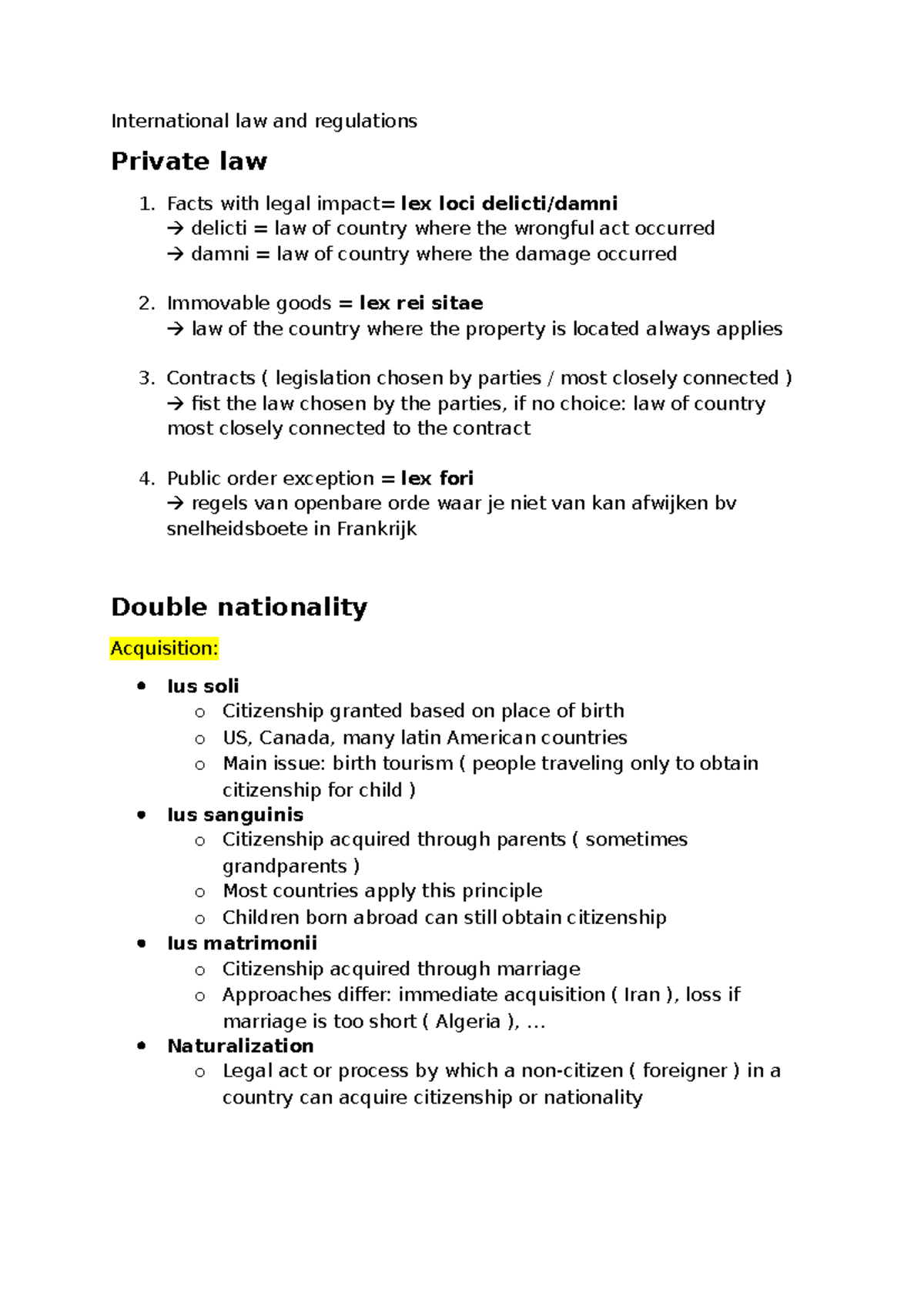 International Law & Private Law 1: Key Concepts and Regulations - Studocu