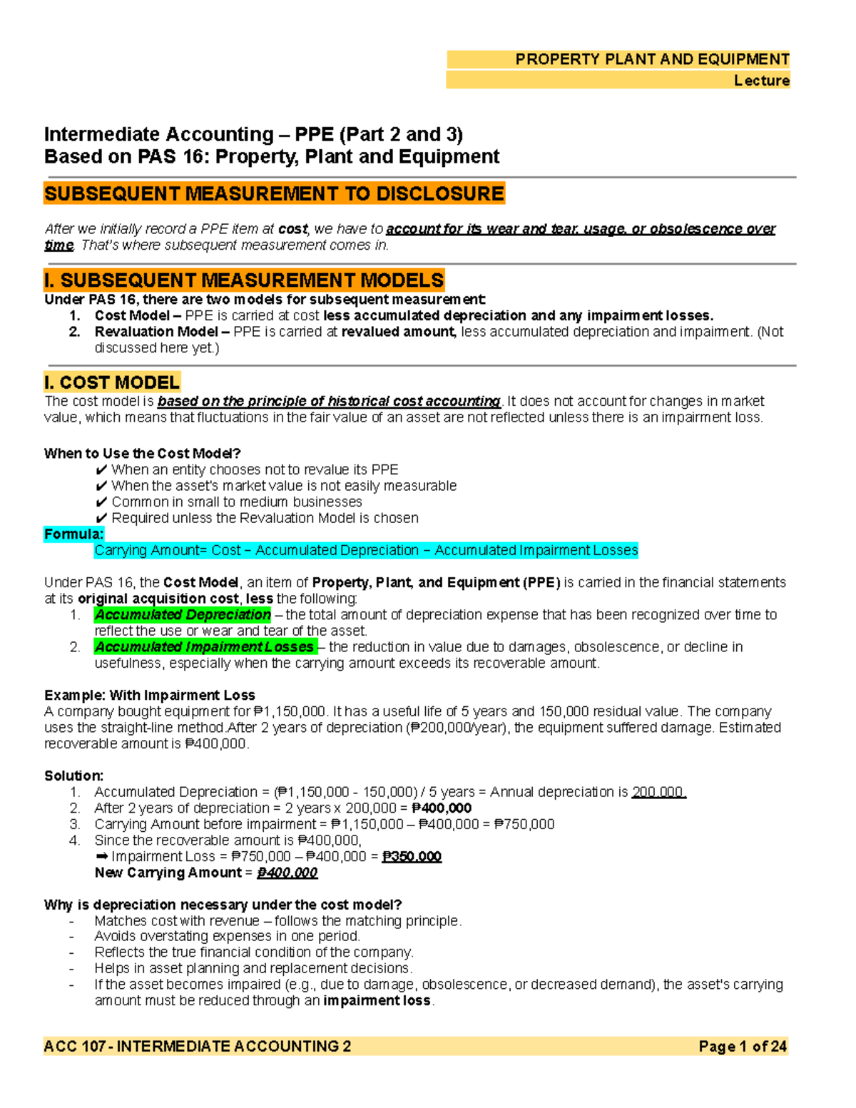 PROPERTY PLANT AND EQUIPMENT Lecture: Intermediate Accounting (PPE ...