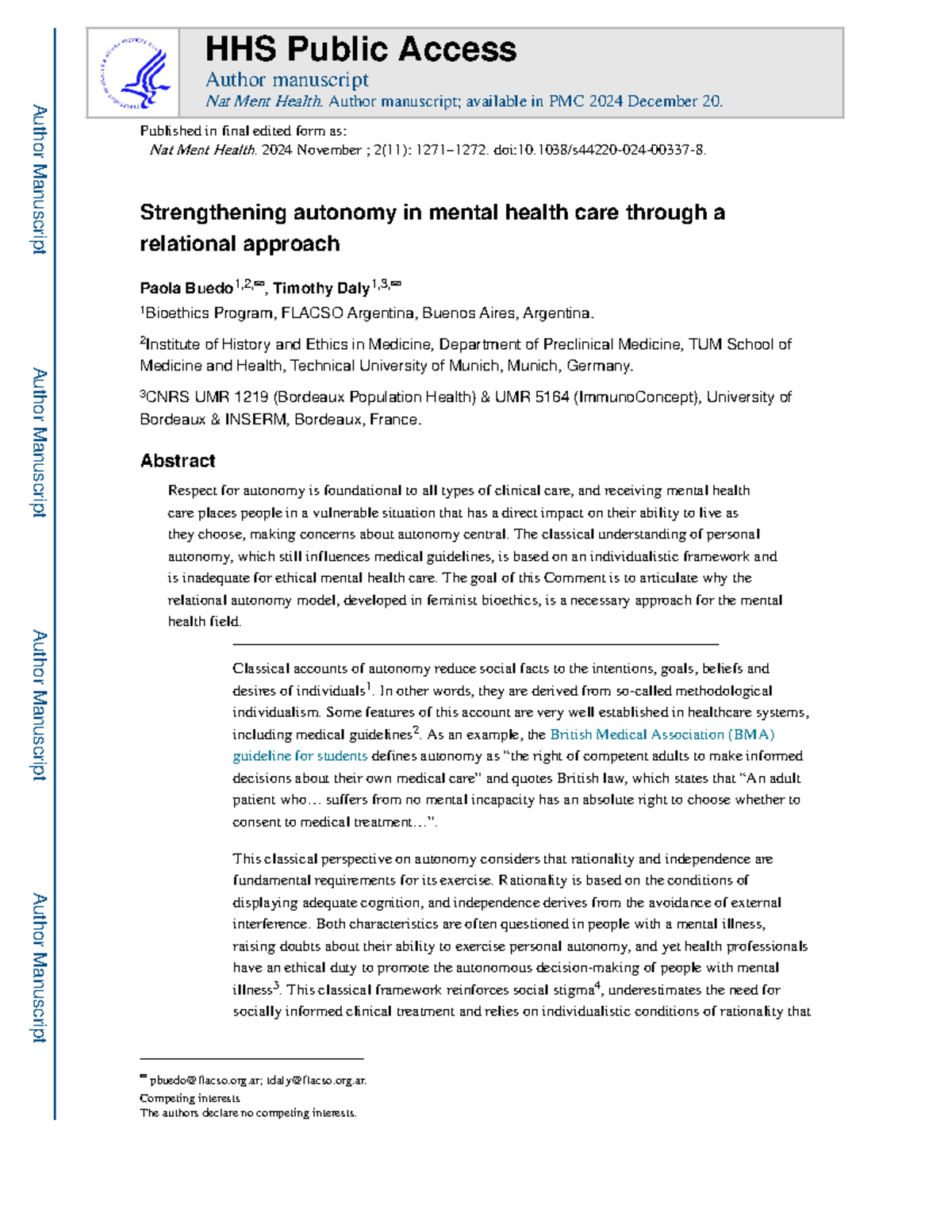 Strengthening Autonomy in Mental Health Care: A Relational Approach ...