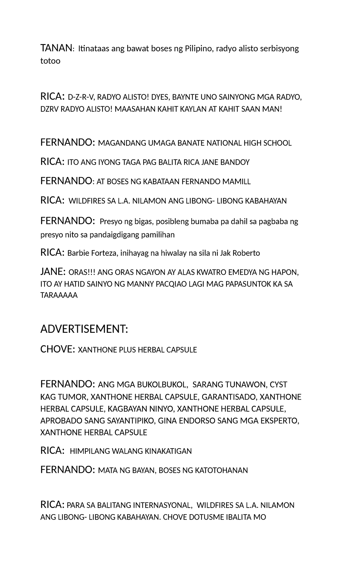 Radio Broadcast Script - TANAN: Itinataas ang bawat boses ng Pilipino ...