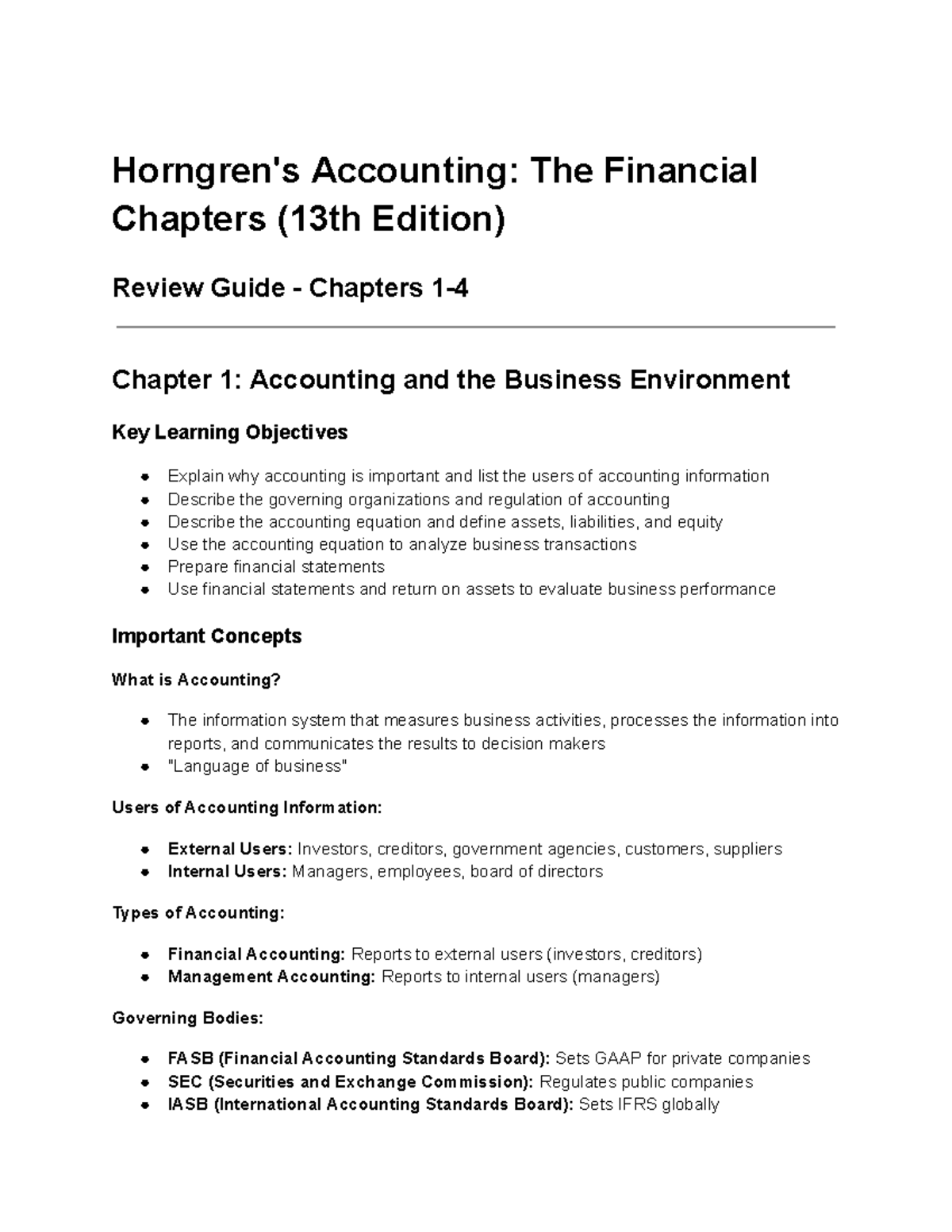 Accounting Review Guide: Midterm Exam Prep for Chapters 1-4 (13th Ed ...