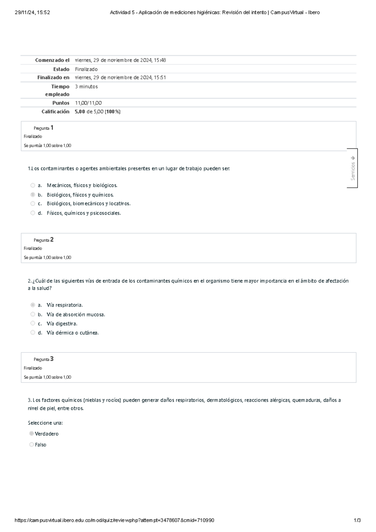 Actividad 5 - Mediciones Higiénicas: Revisión del Intento en Ibero  - Document Preview
