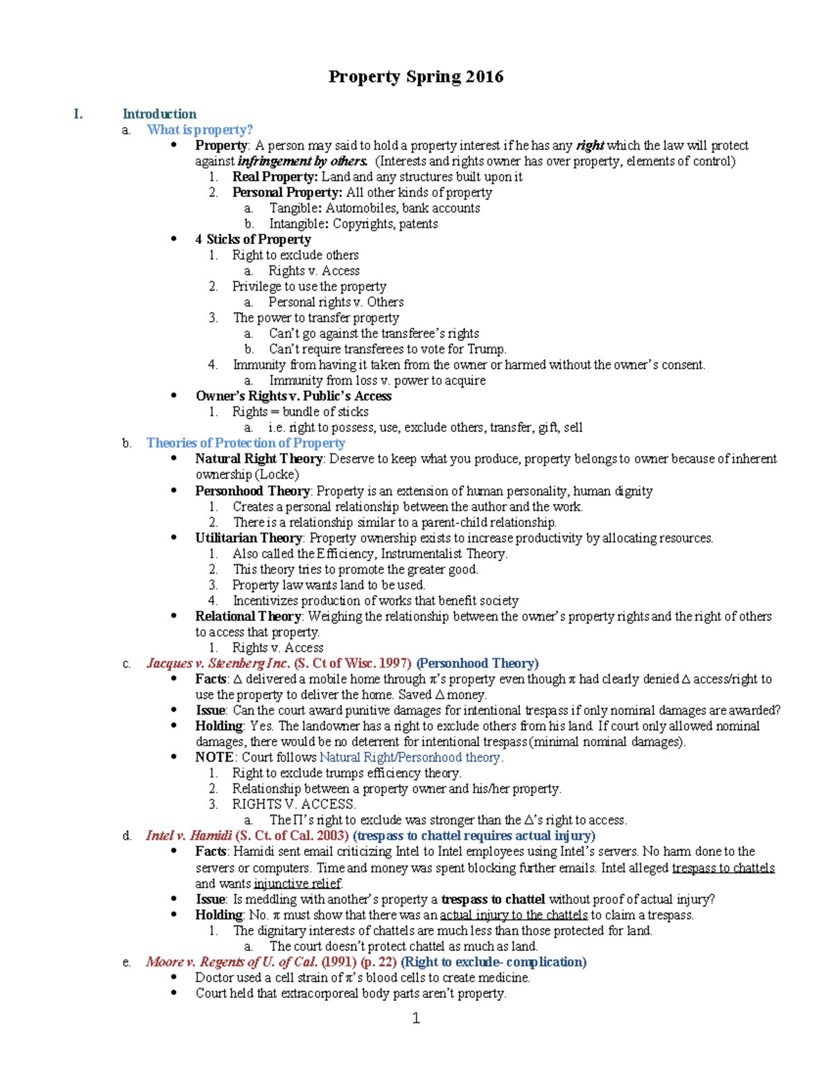 Property Law Spring 2016 - Material Review from Lectures and Texts ...