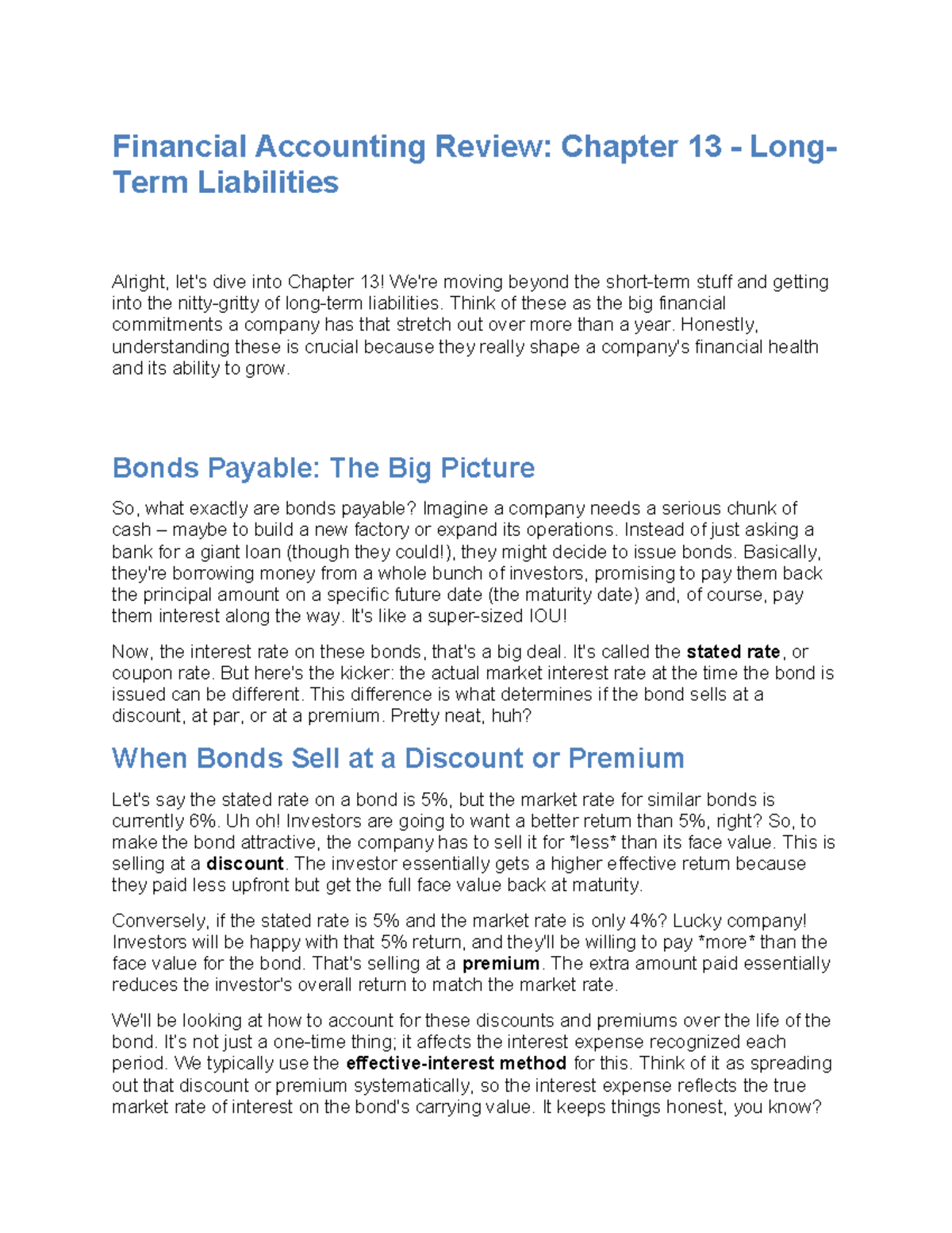 Financial Accounting (ACCT 101): Chapter 13 Review on Long-Term ...