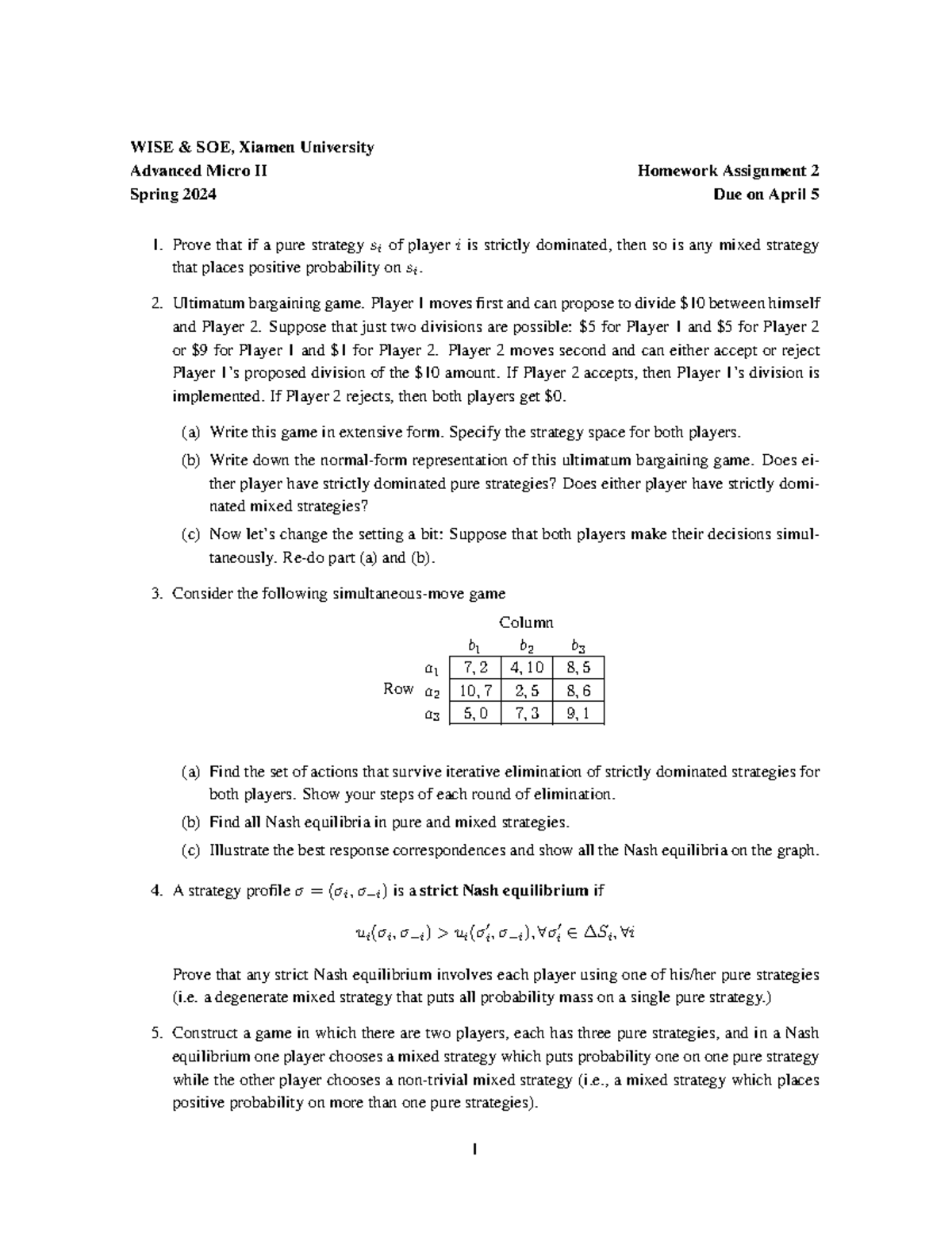 HW2 - Advanced Micro II Homework Assignment 2 (Spring 2024) - Studocu