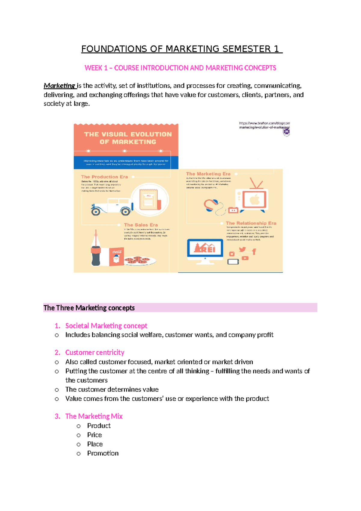 MKTG 101: Foundations of Marketing - Week 1 to Week 6 Overview - Studocu