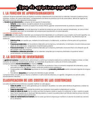 Área de aprovisionamiento, tema 7 - ÁREA DE APROVISIONAMIENTO 1. LA ...