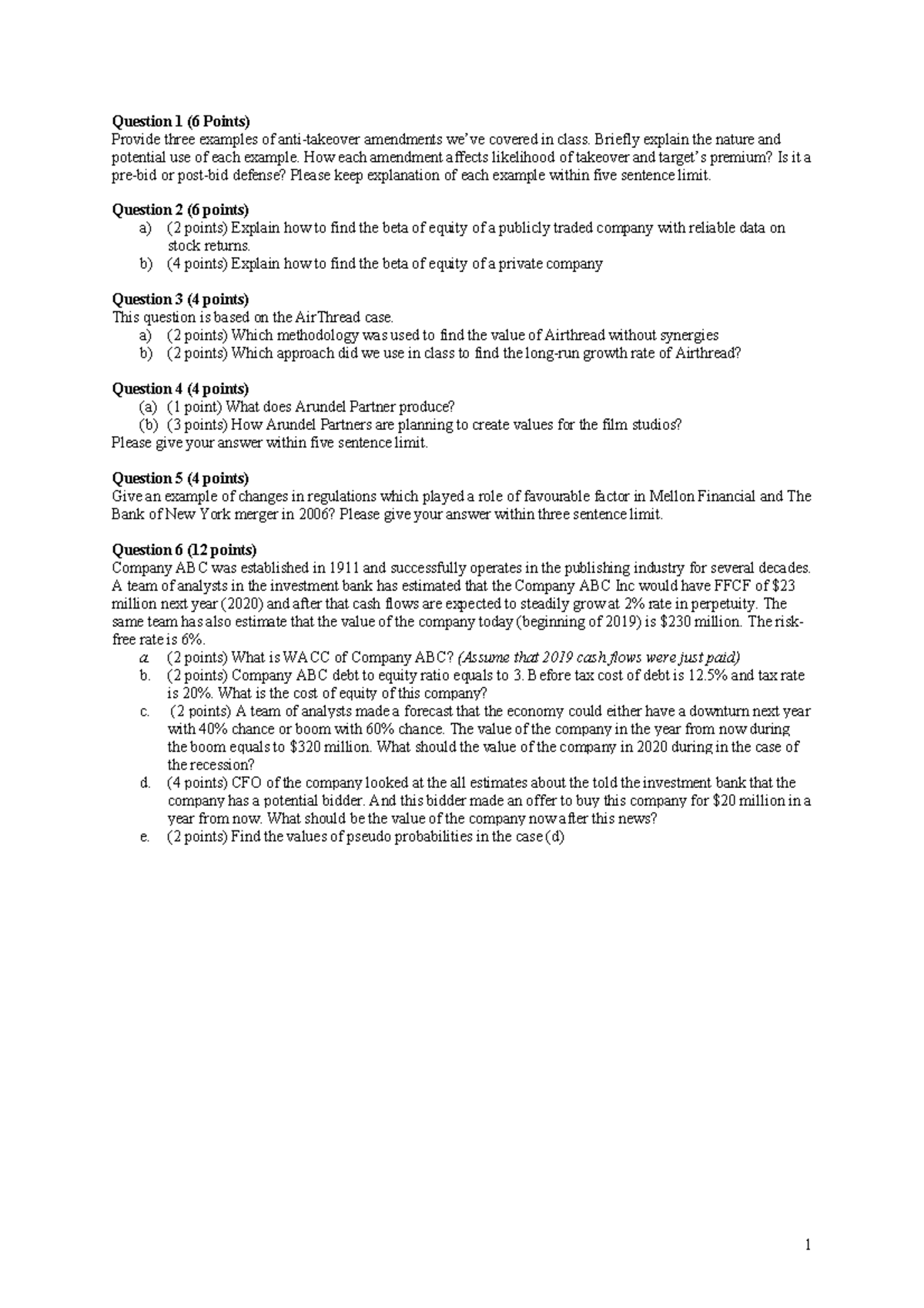 Final Exam Review for Finance (FIN 2019 S1) - Key Topics and Questions ...