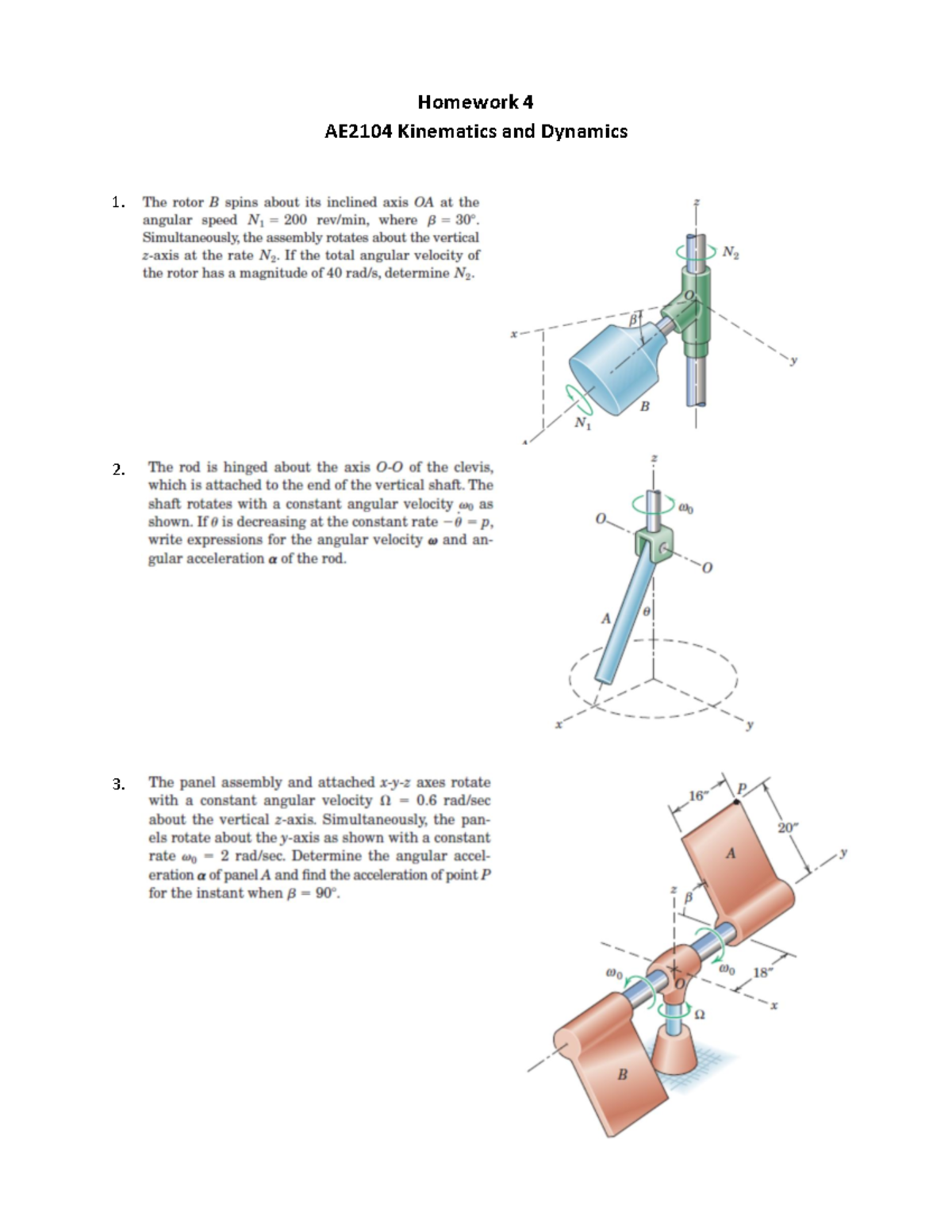 Homework 4 AE2104 - Kinematics and Dynamics Analysis - Studocu