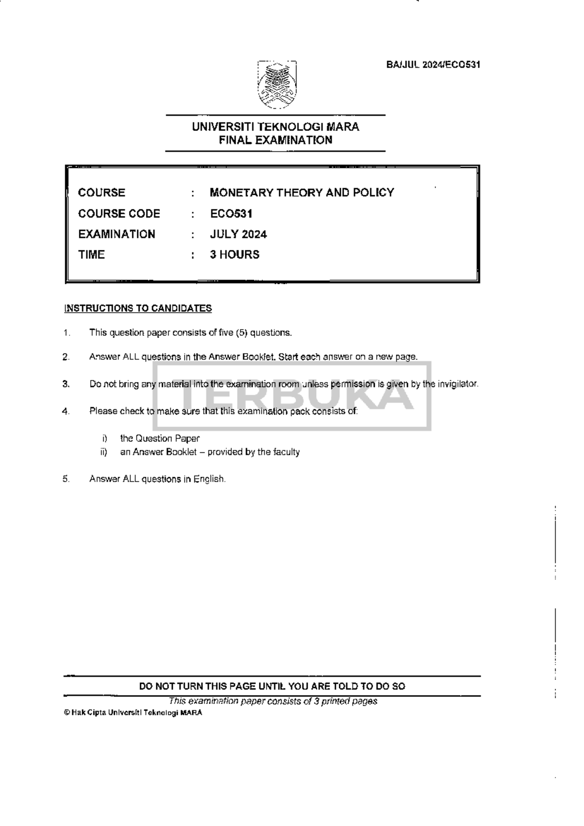 ECO531 Final Exam: Monetary Theory & Policy July 2024 - Studocu