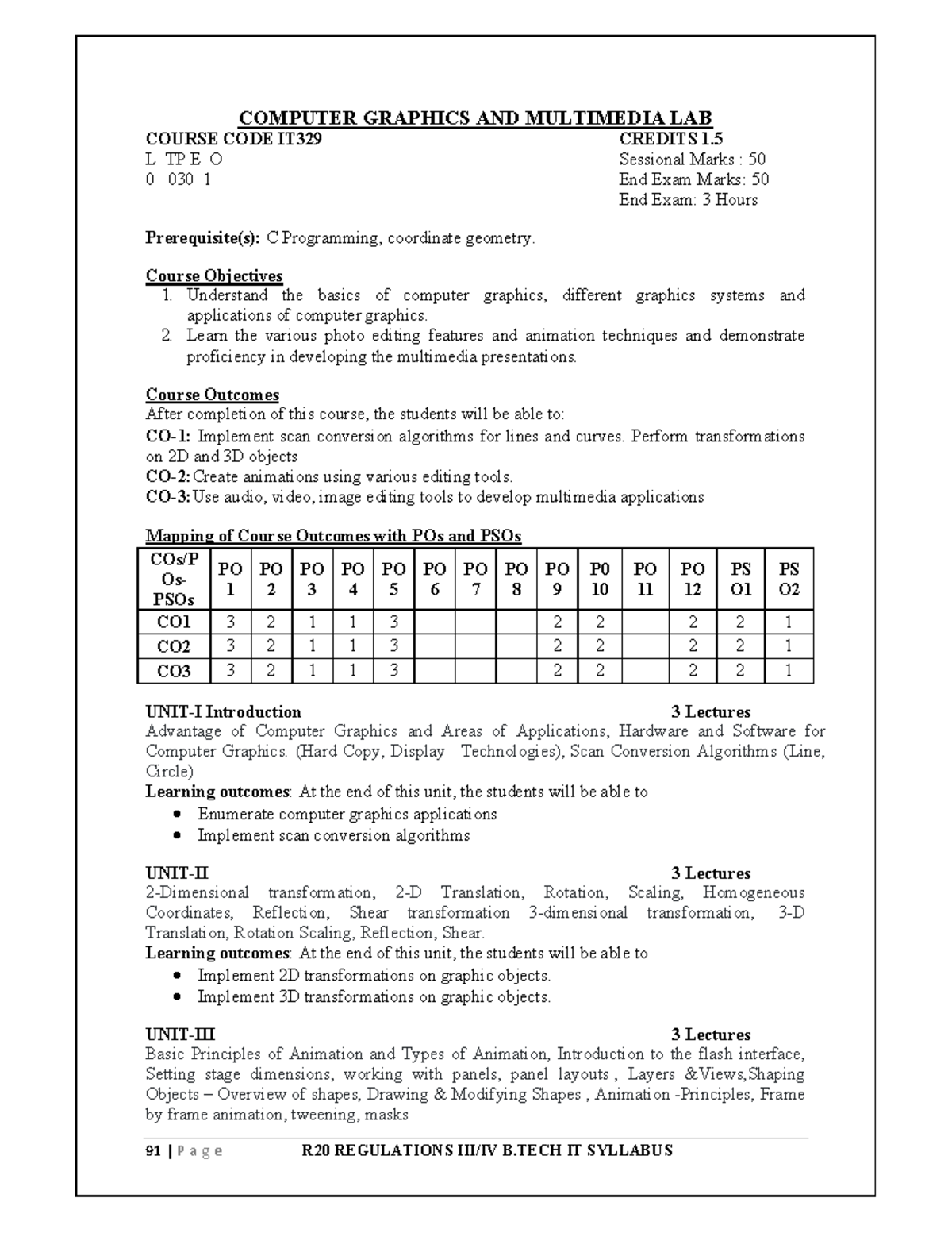 Computer Graphics AND Multimedia LAB Syllabus - 91 | P a g e R20 ...