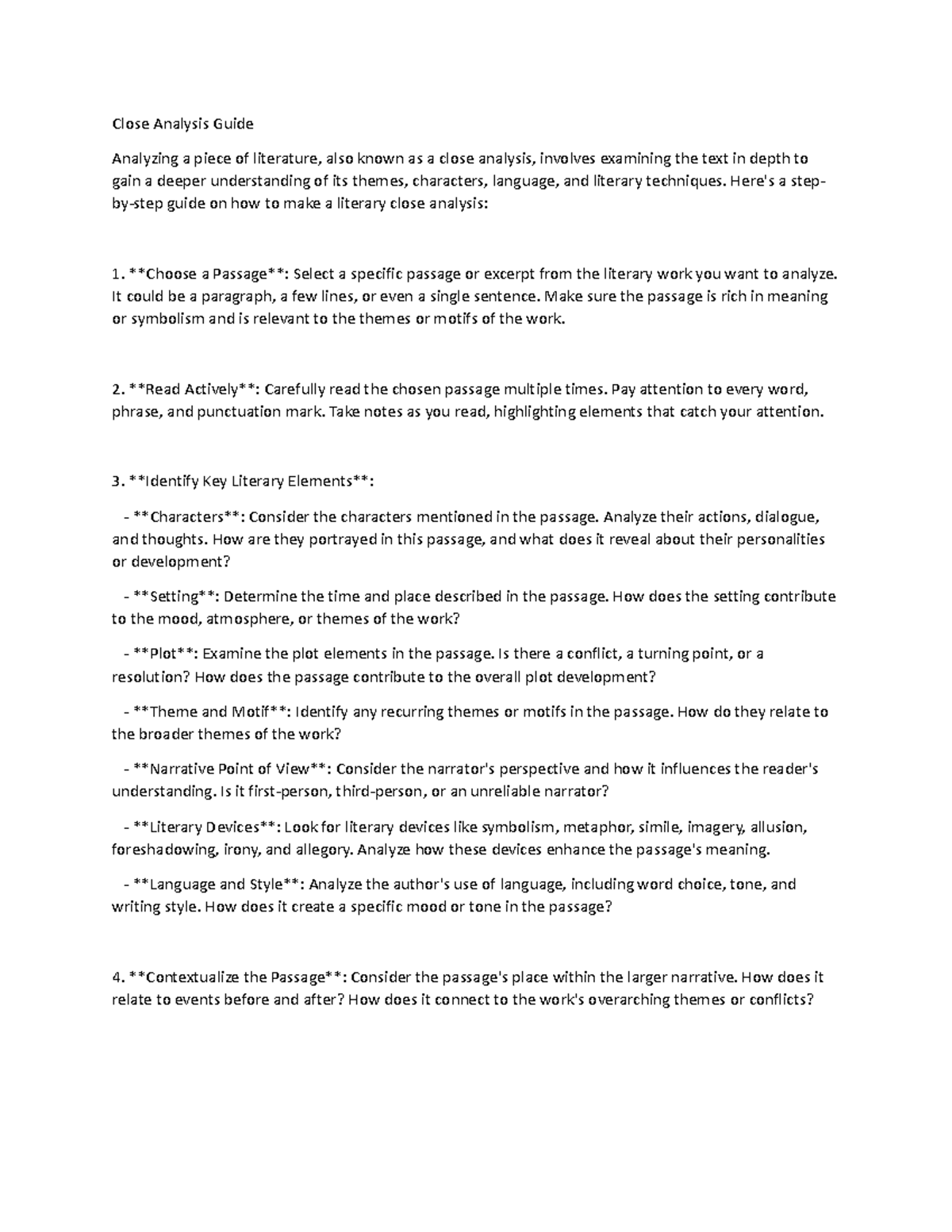 Close Analysis Guide - Close Analysis Guide Analyzing a piece of ...
