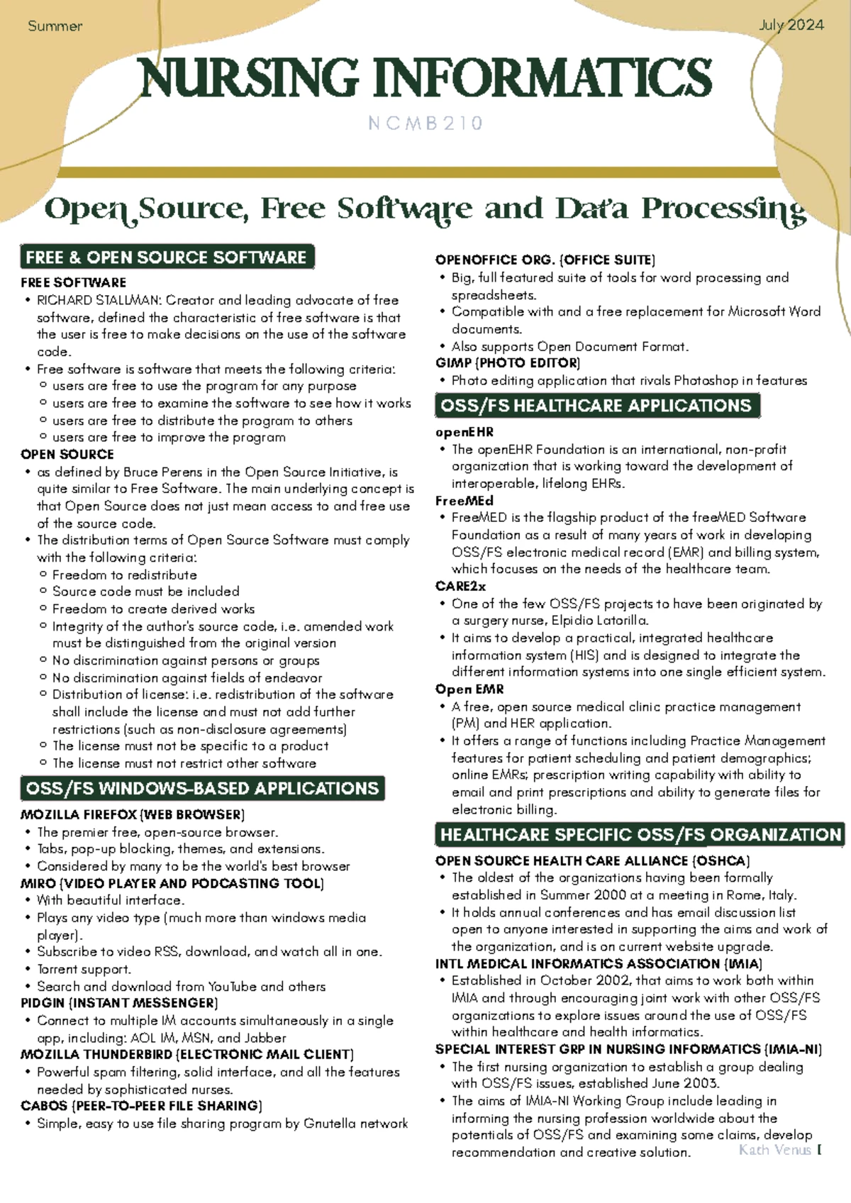 NURSING INFORMATICS NCMB210: Computer Software Overview - Studocu