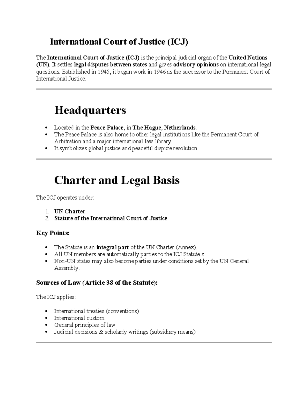 ICJ Overview: Role, Challenges, and Legal Framework - Studocu