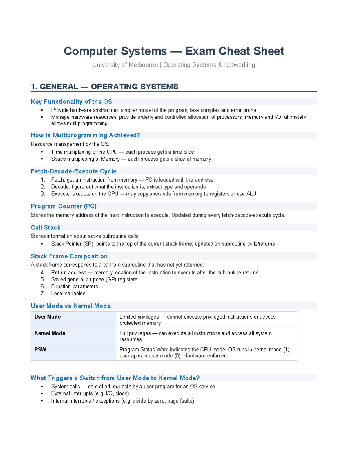 Cheatsheet - Computer Systems Exam | University of Melbourne OS - Studocu