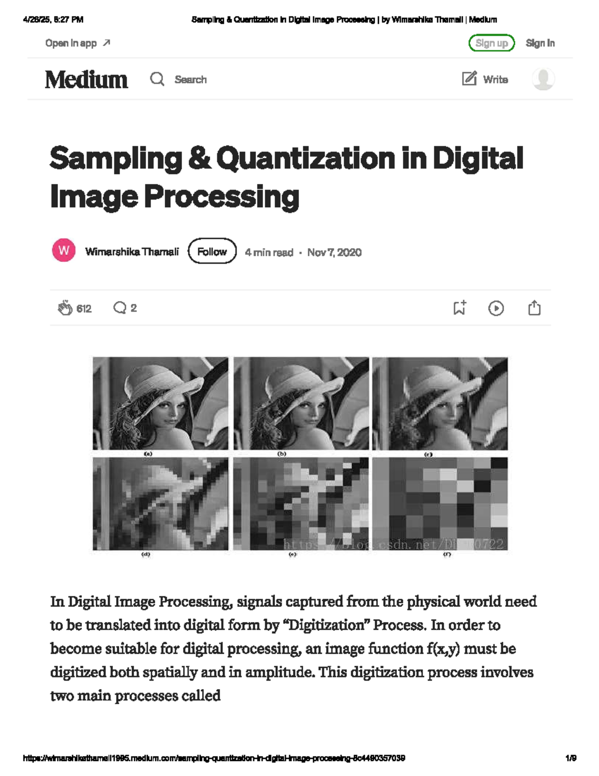 Sampling and Quantization in Digital Image Processing I - Studocu