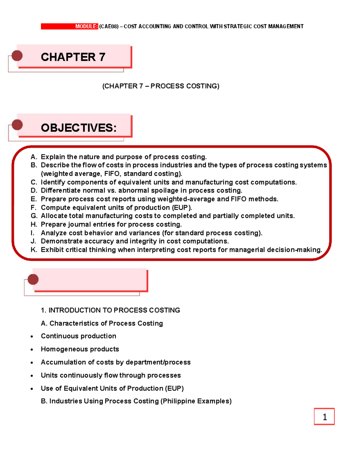 CAE08 Cost Accounting & Control: Chapter 7 Process Costing Lecture ...