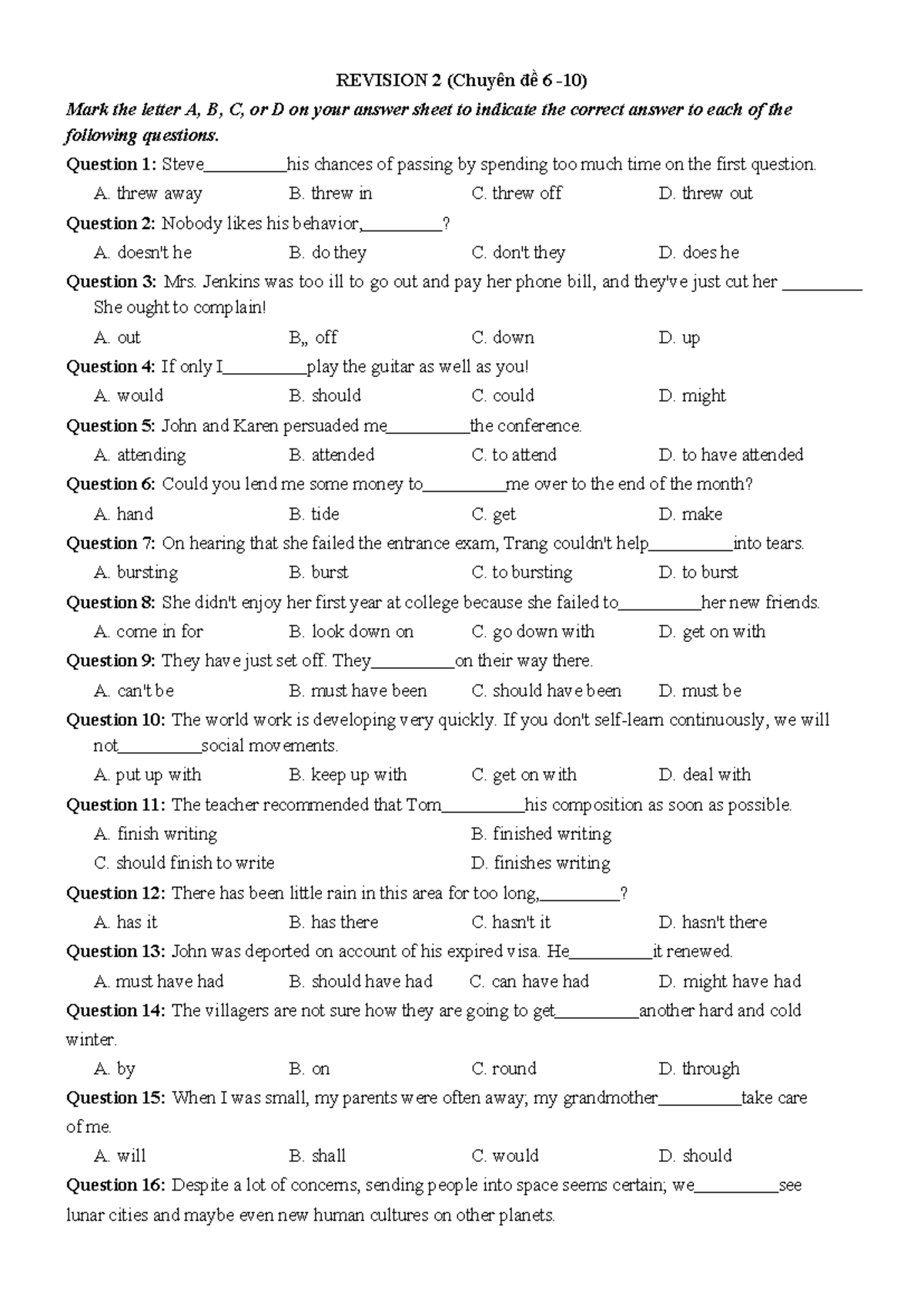 Revision 2 (wa) - Practice Questions and Answers - Studocu