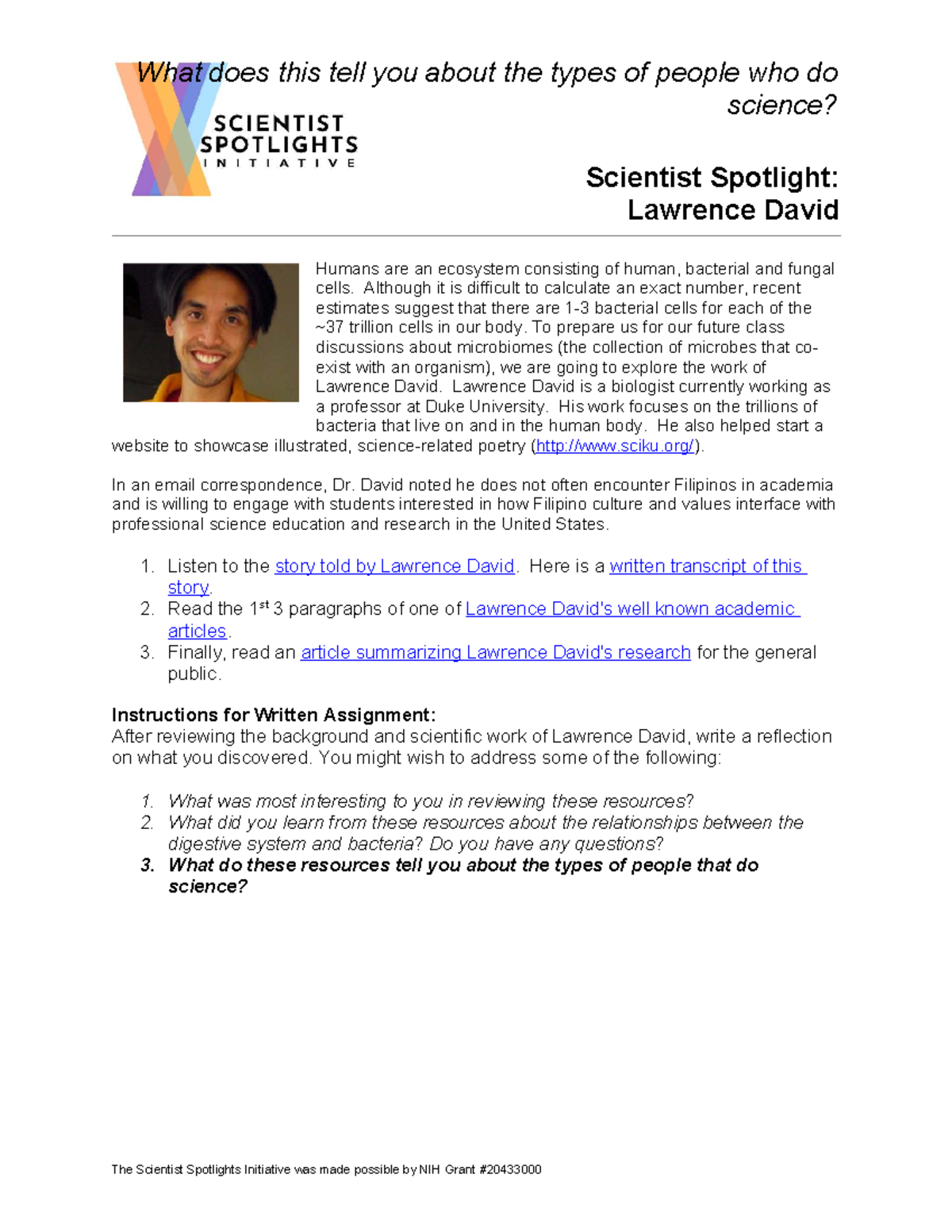 Science Spotlight 3 Microbiome Lawrence-David - What does this tell you ...