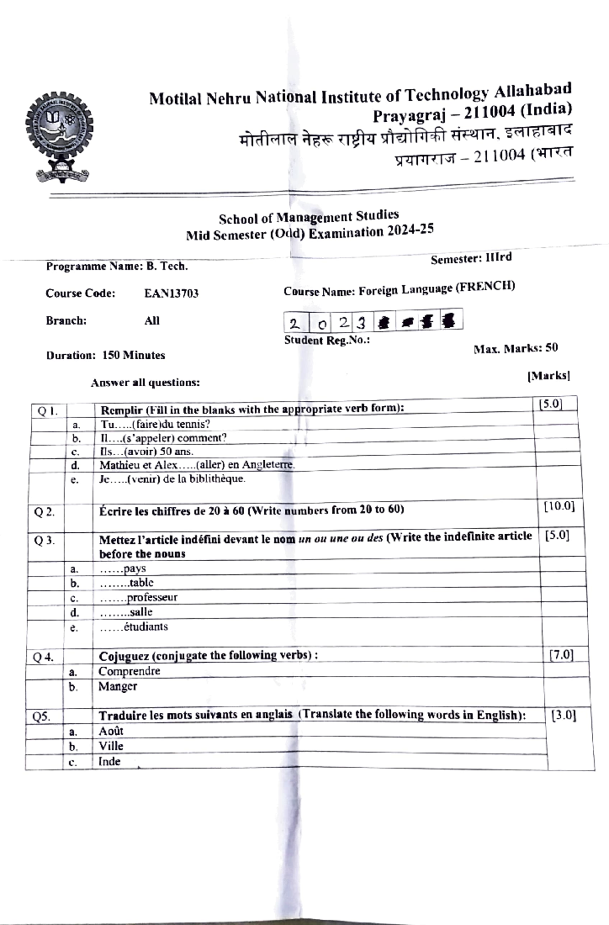 III Semester 2024 End Semester Papers - Motilal Nehru National ...