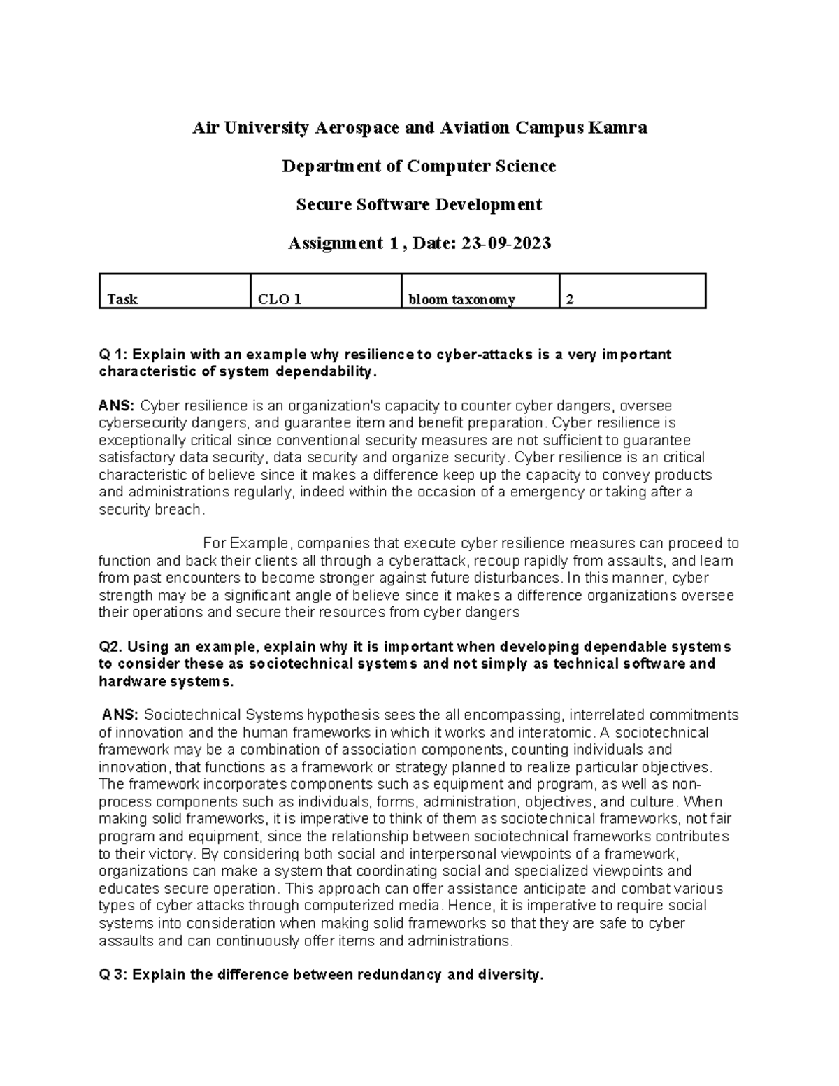 Secure Software Development SSD Assignment 1: Cyber Resilience Insights ...