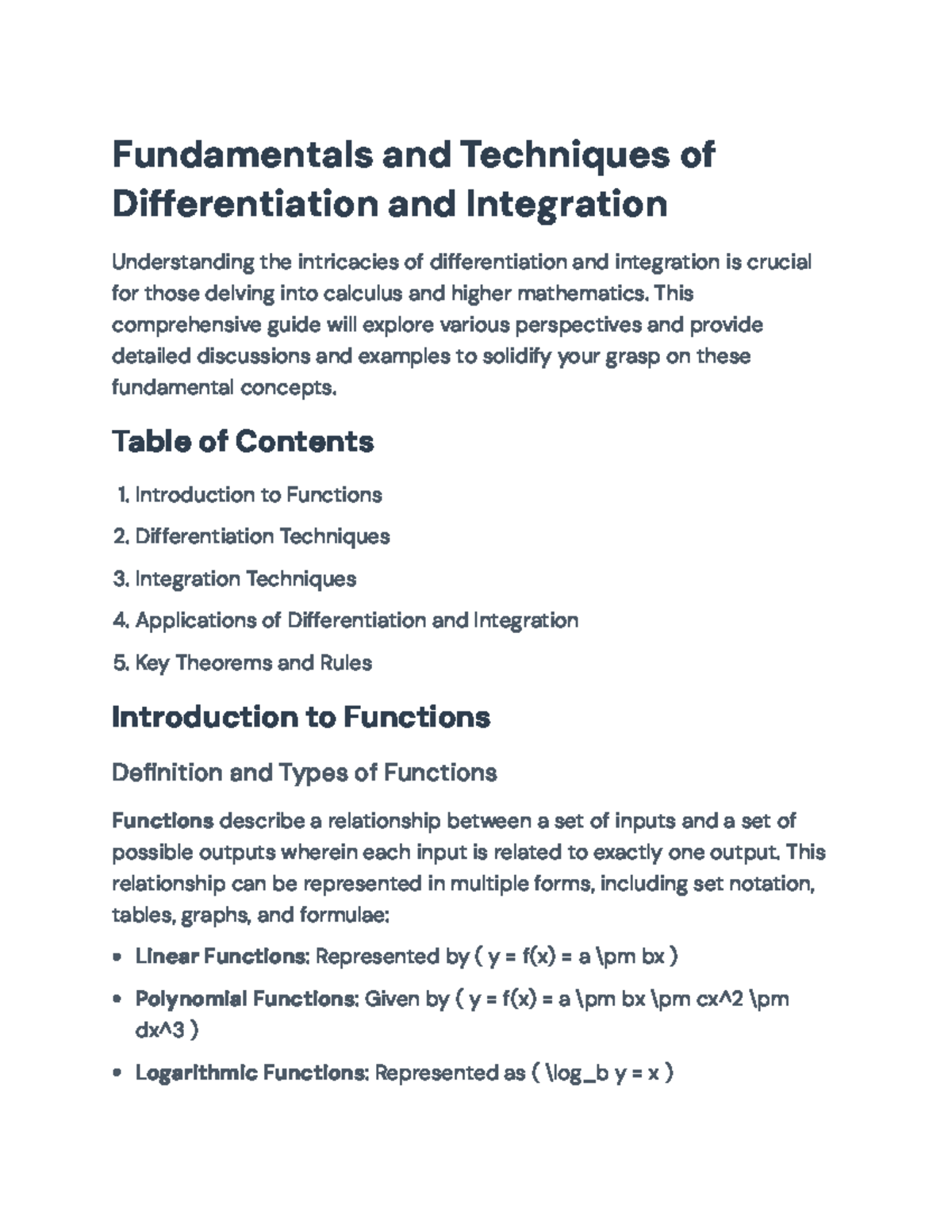 Fundamentals of Differentiation and Integration Techniques ...