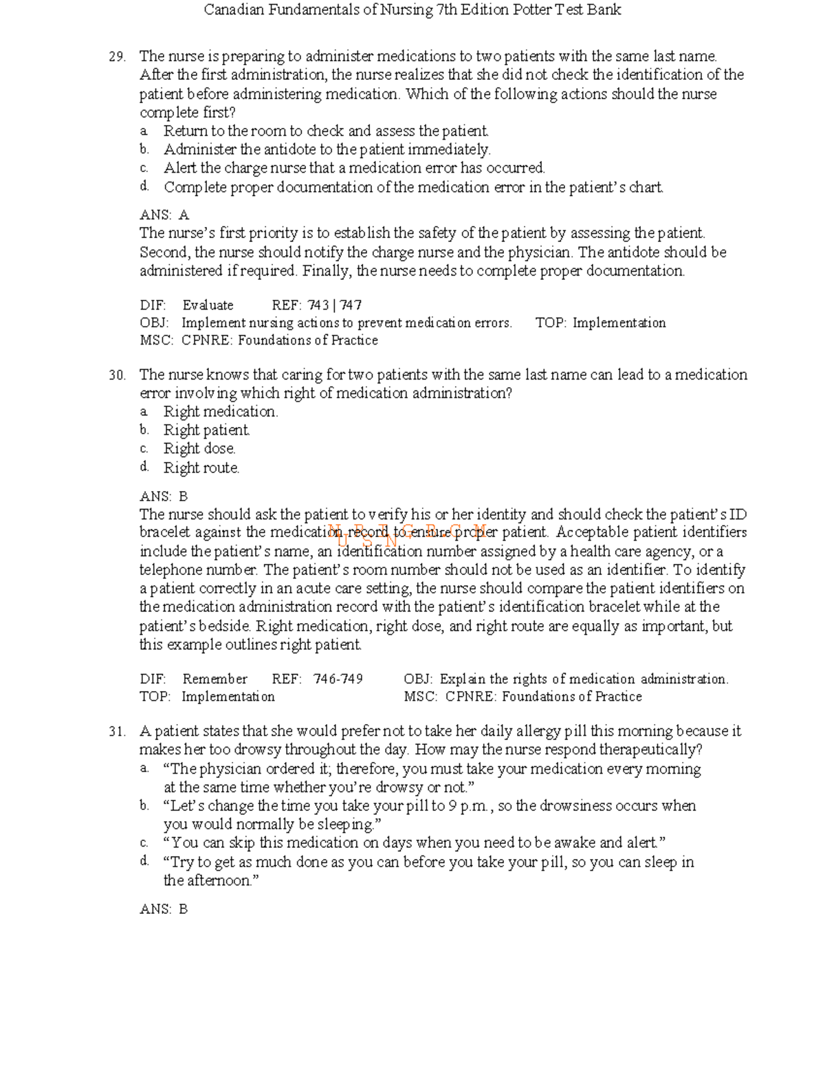 Canadian Fundamentals of Nursing 7th Ed. Potter Test Bank Insights ...