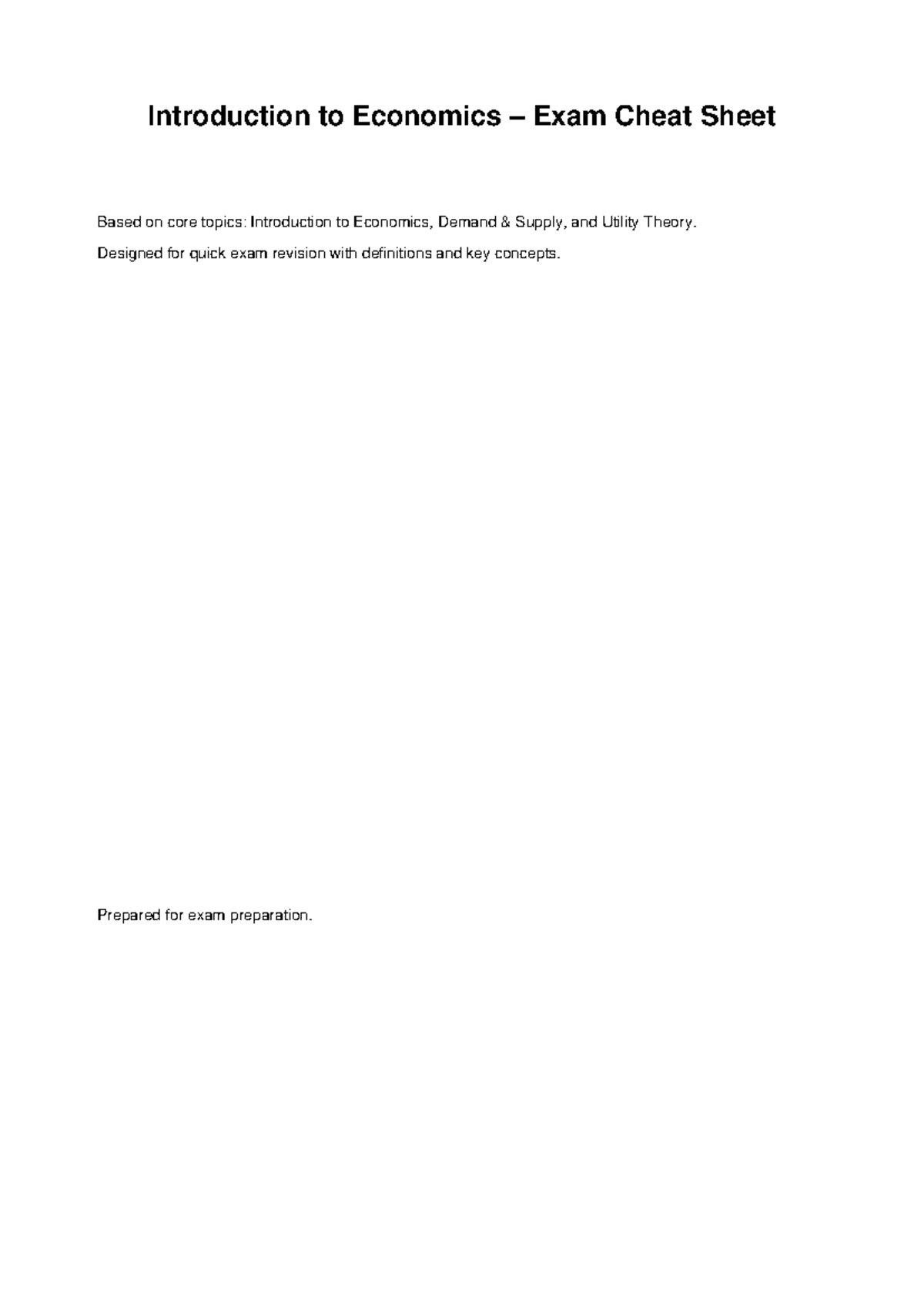 ECO 101 Final Exam Cheat Sheet: Key Concepts & Definitions - Studocu