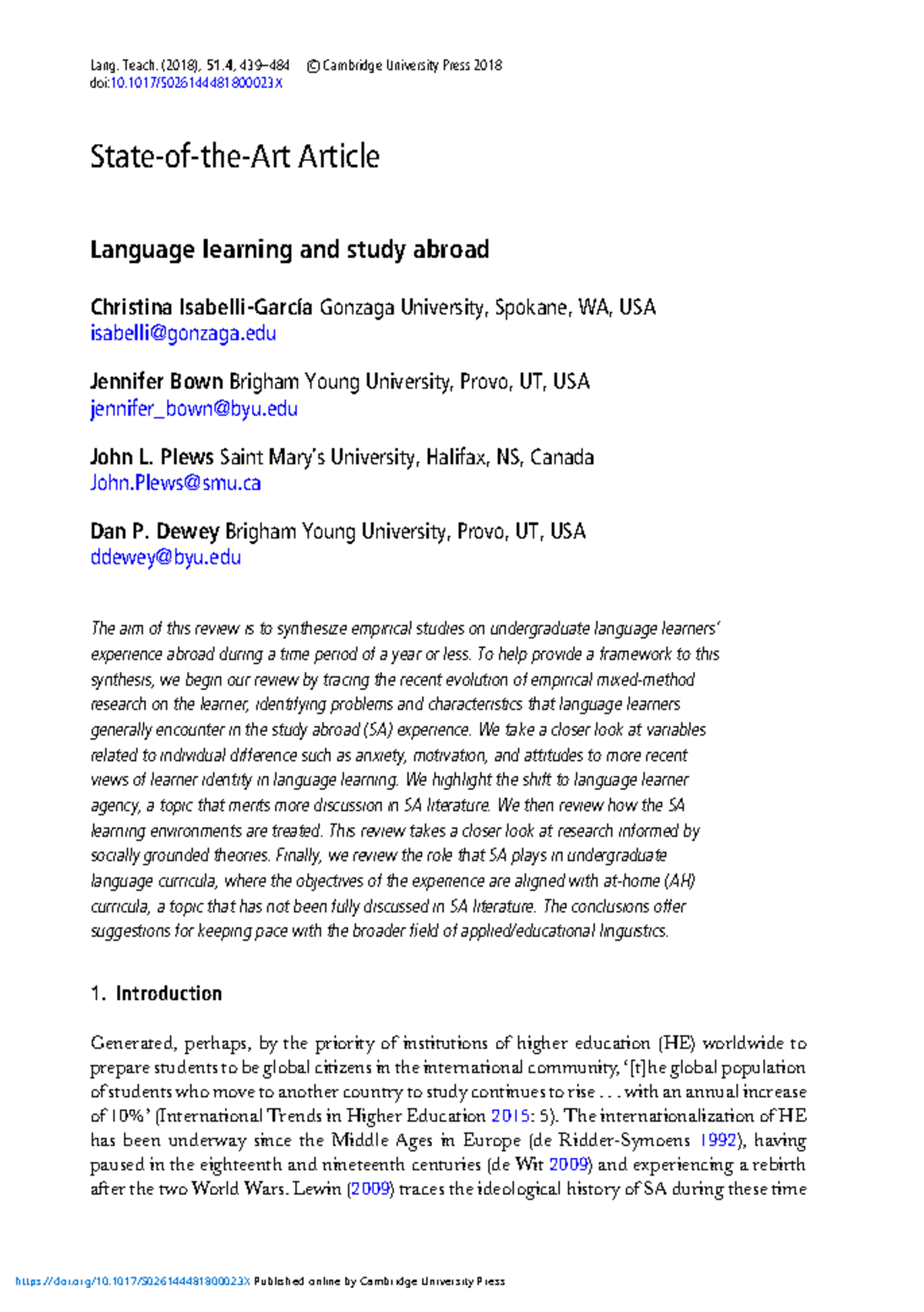 Language learning and study abroad - Lang. Teach. (2018), 51, 439–484 ...