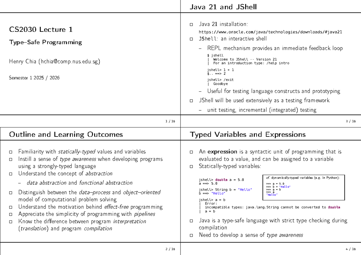 Java 21 & JShell CS2030 Lecture 1: Installation & Programming Basics ...