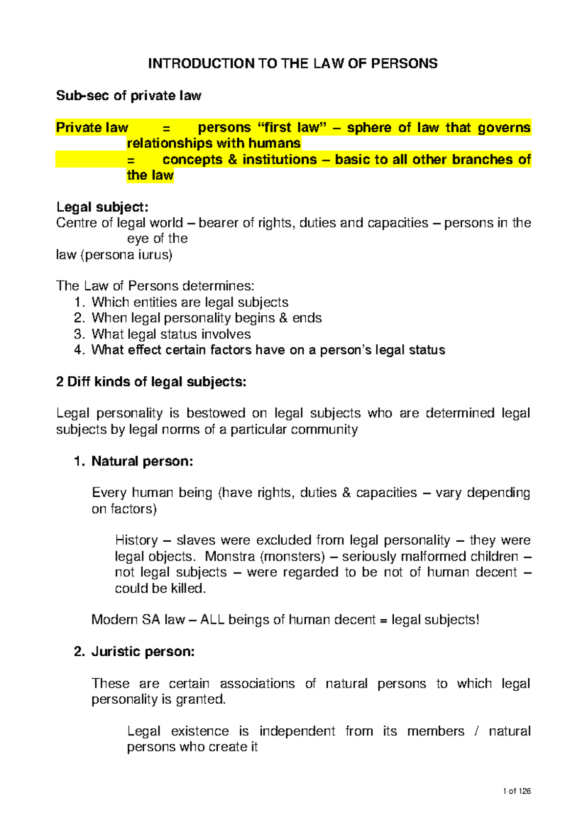 PVL1501 - Summary Notes on The Law of Persons in Private Law - Studocu