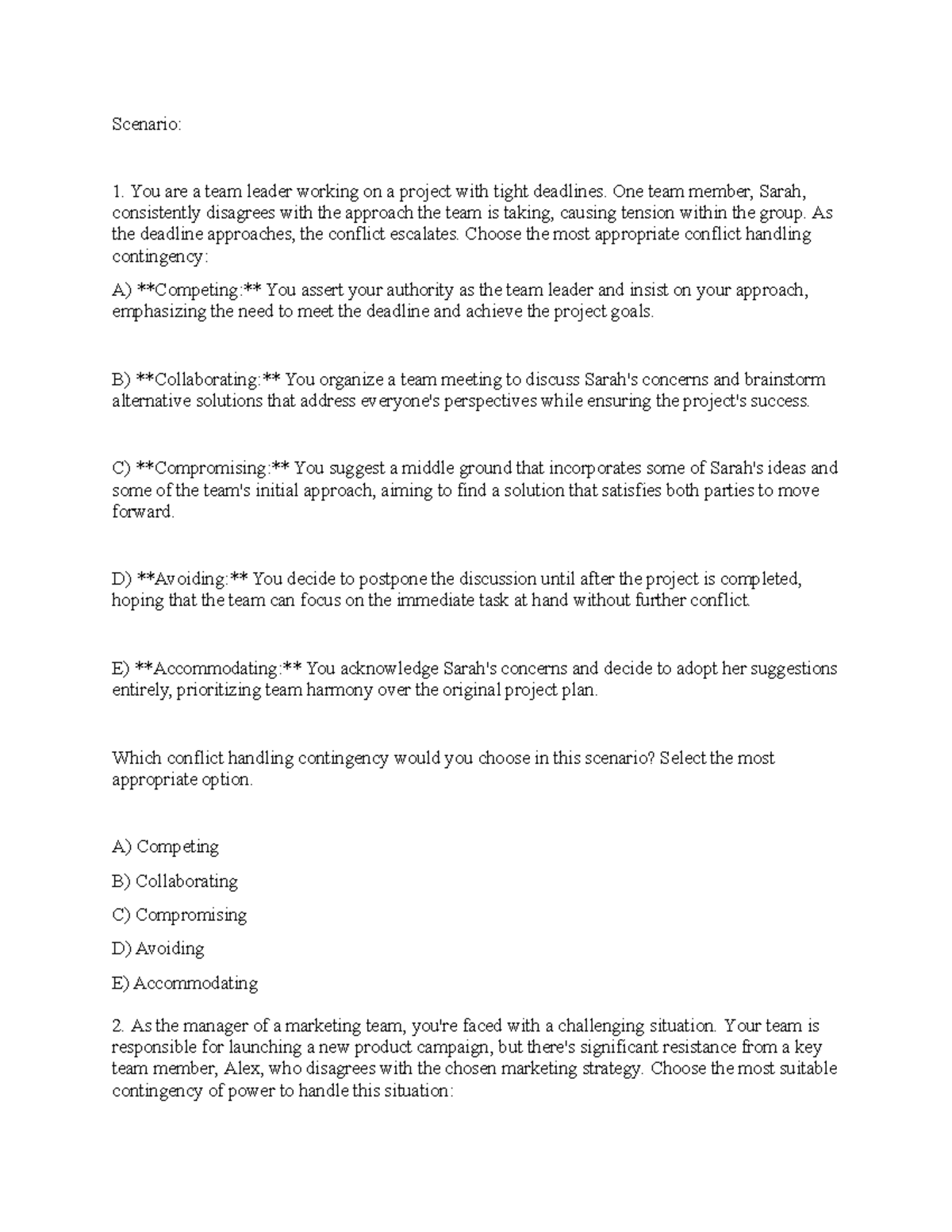 Conflict Handling Contingencies Practice Questions for Course 105 - Studocu