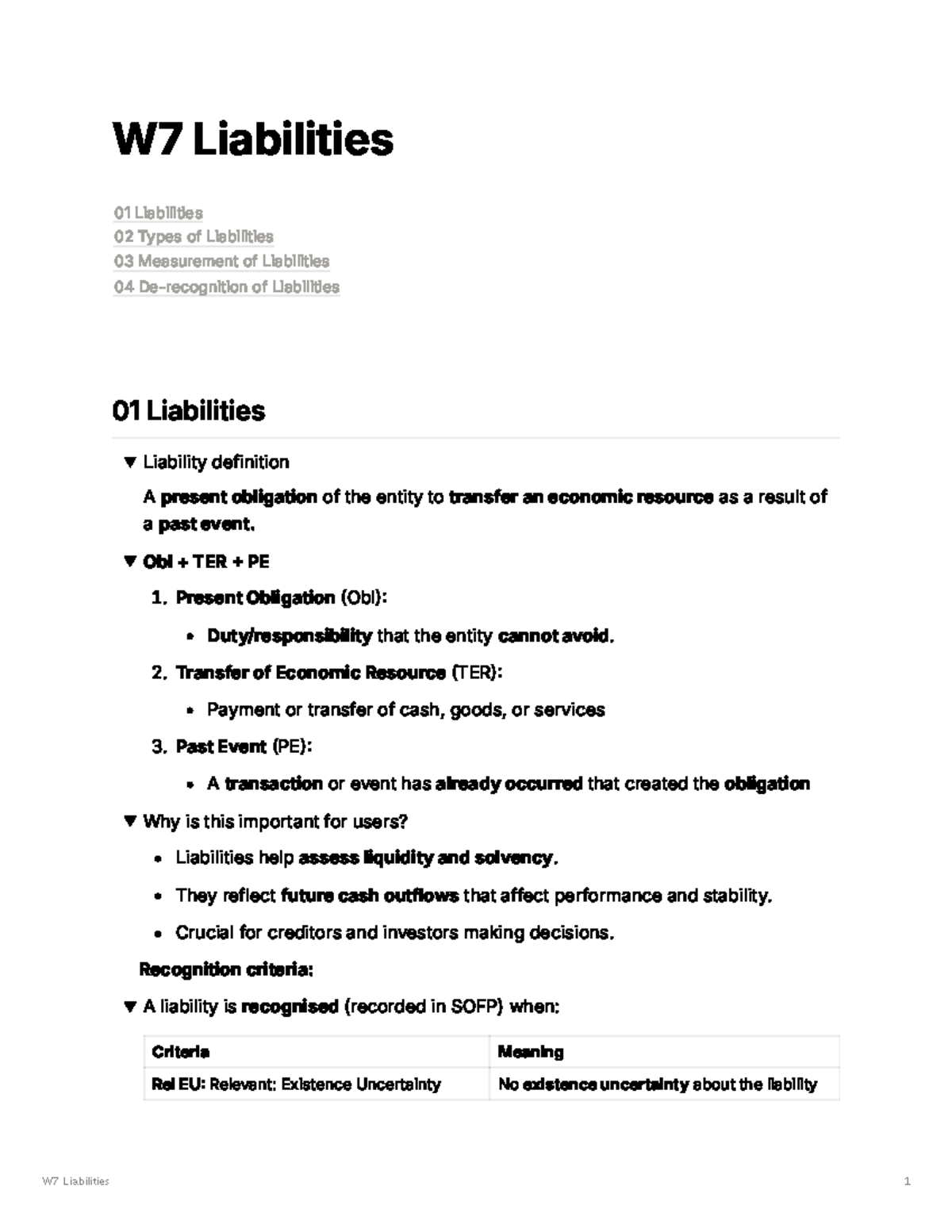 ACC1021F Liabilities Notes: Types, Measurement, and Recognition - Studocu