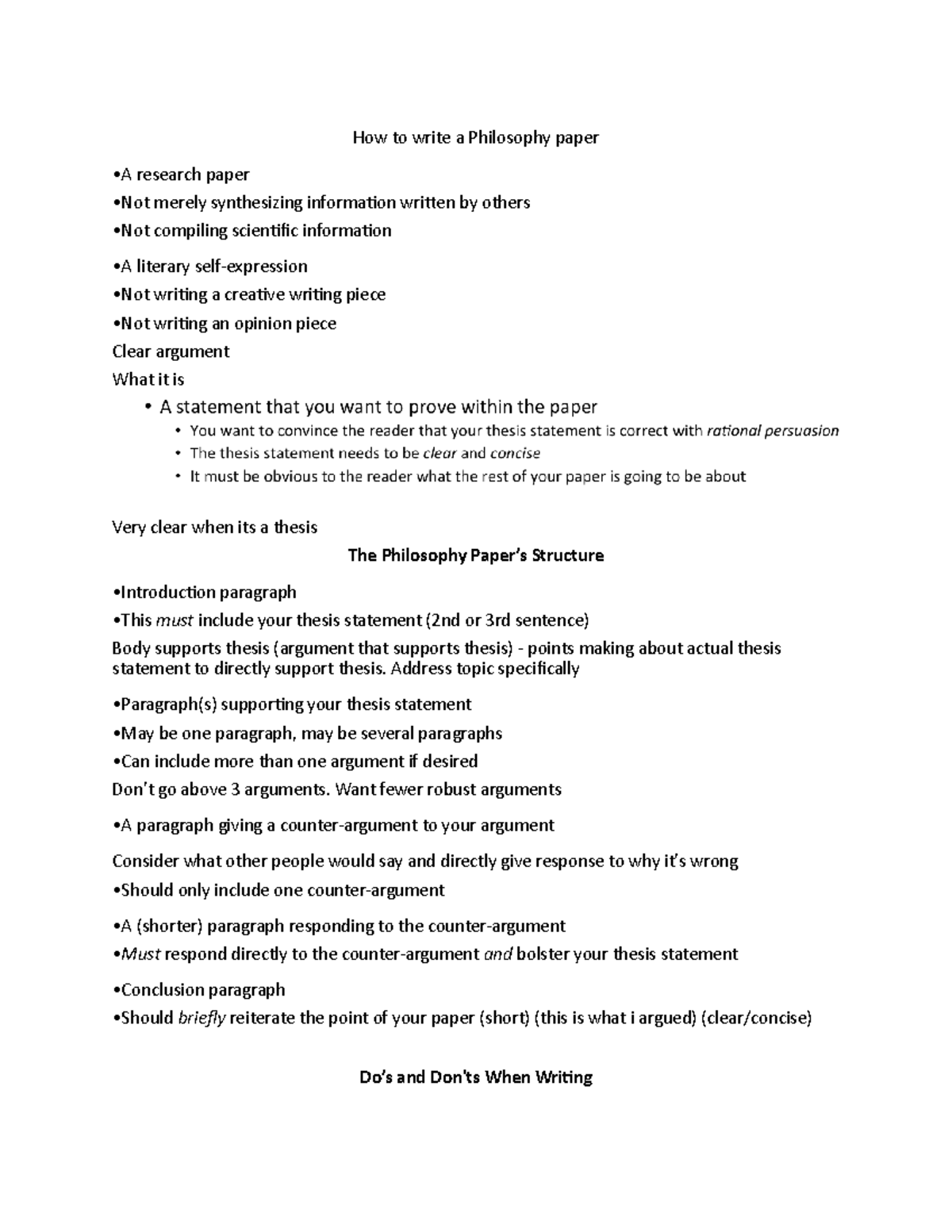 How to write a Philosophy paper - Address topic specifically •Paragraph ...