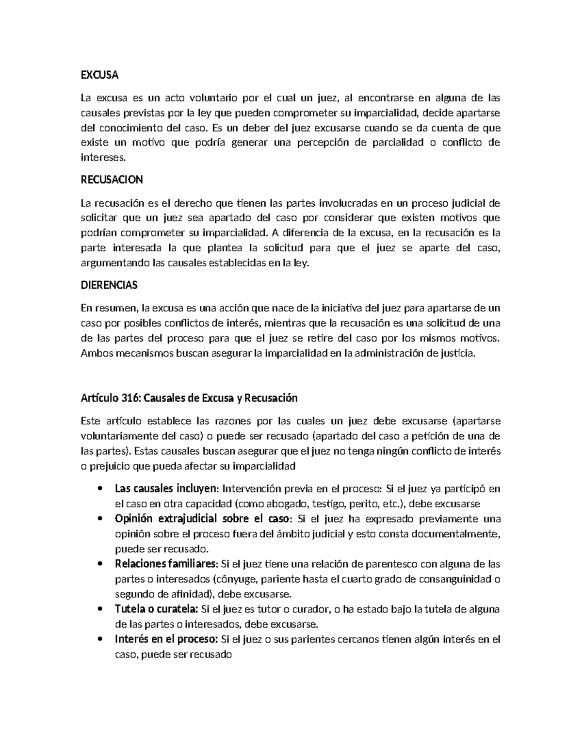 Excusa Y Recusacion - EXCUSA La excusa es un acto voluntario por el ...