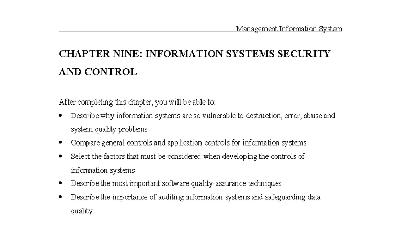CS270 Chapter 9: Information Systems Security & Control - Studocu