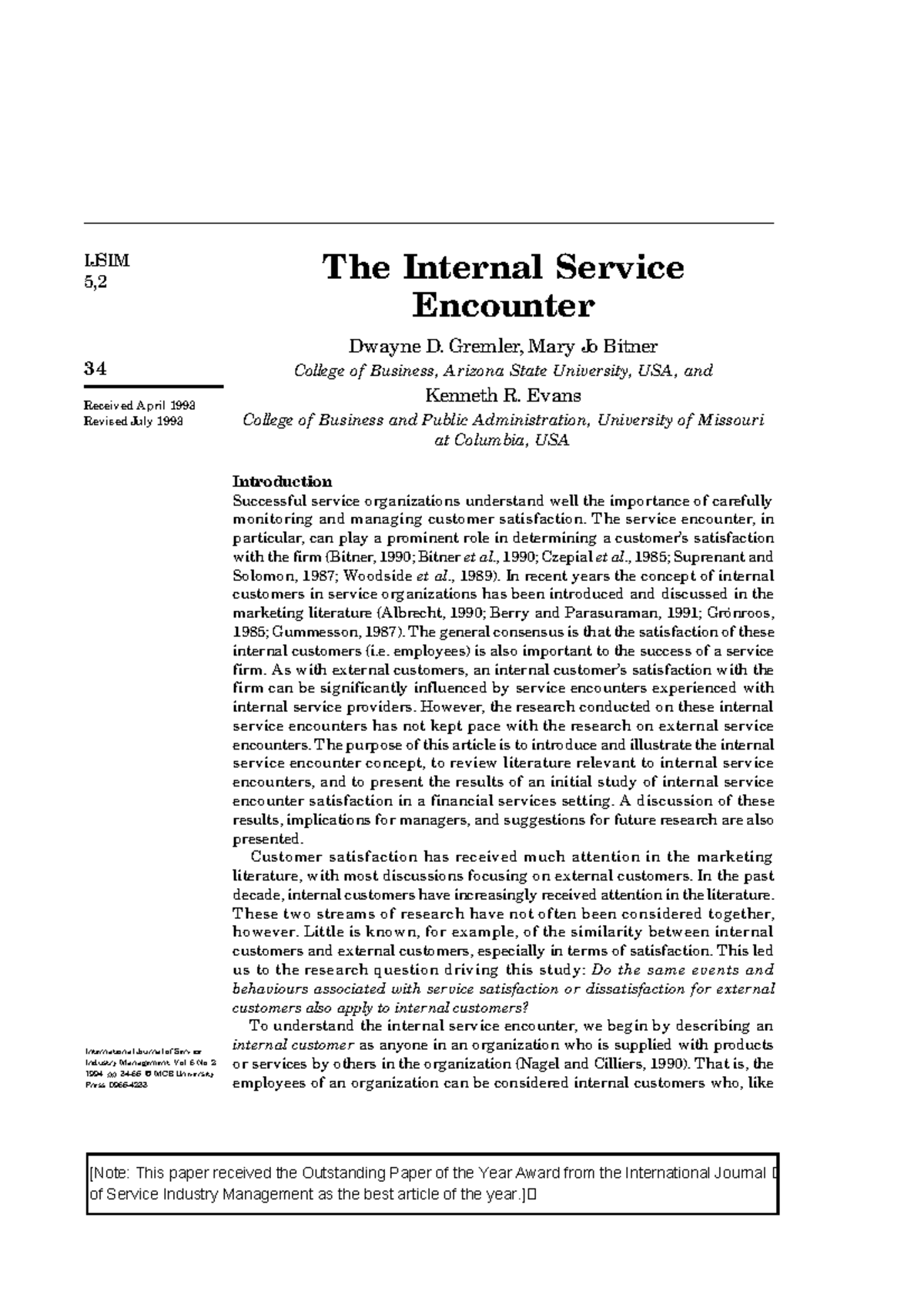IJSIM 5,2 Evaluating Internal Service Encounters: Insights and ...
