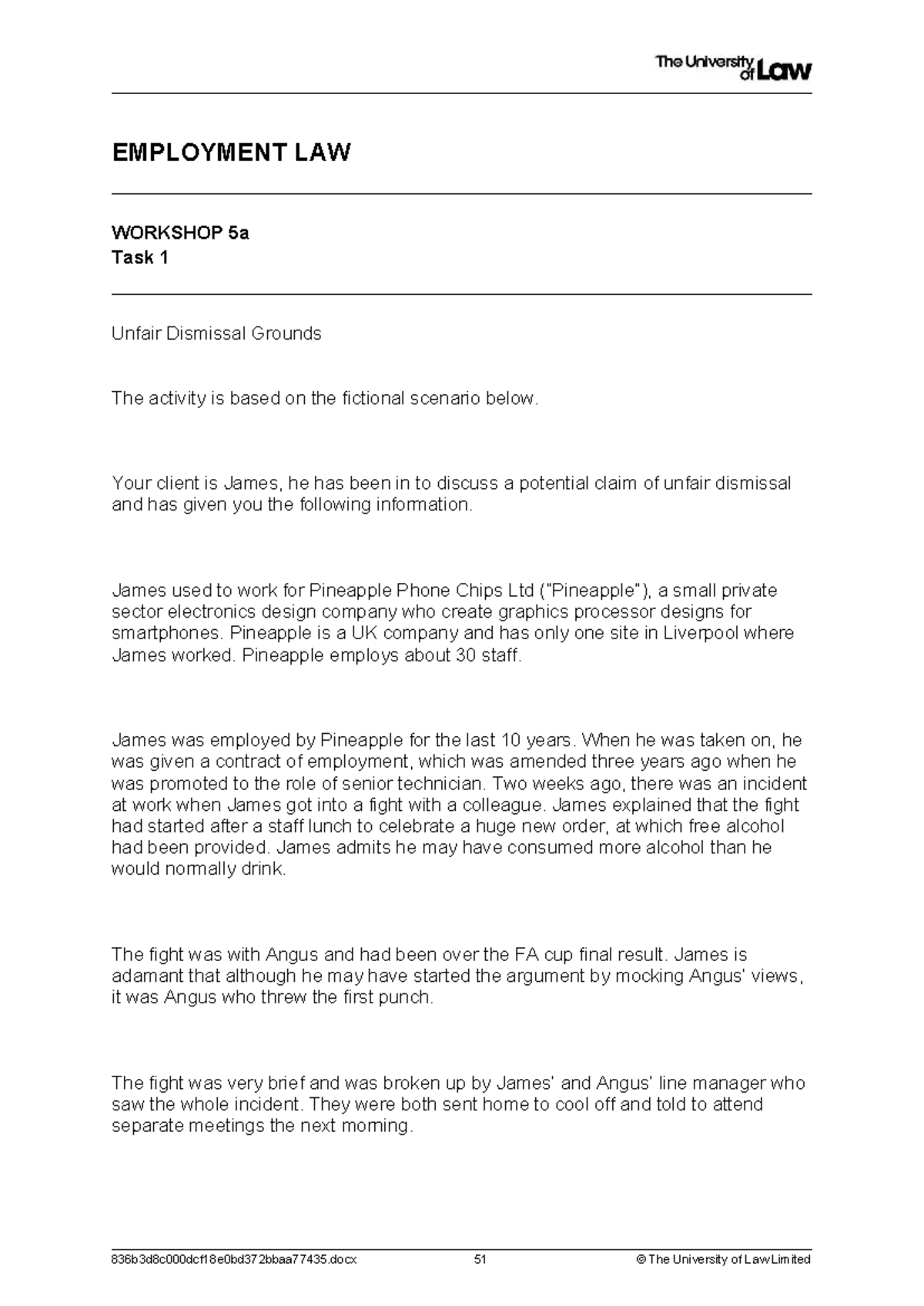 2324 Employment Law Level 5 WS05A CE02 Task: Unfair Dismissal Analysis ...