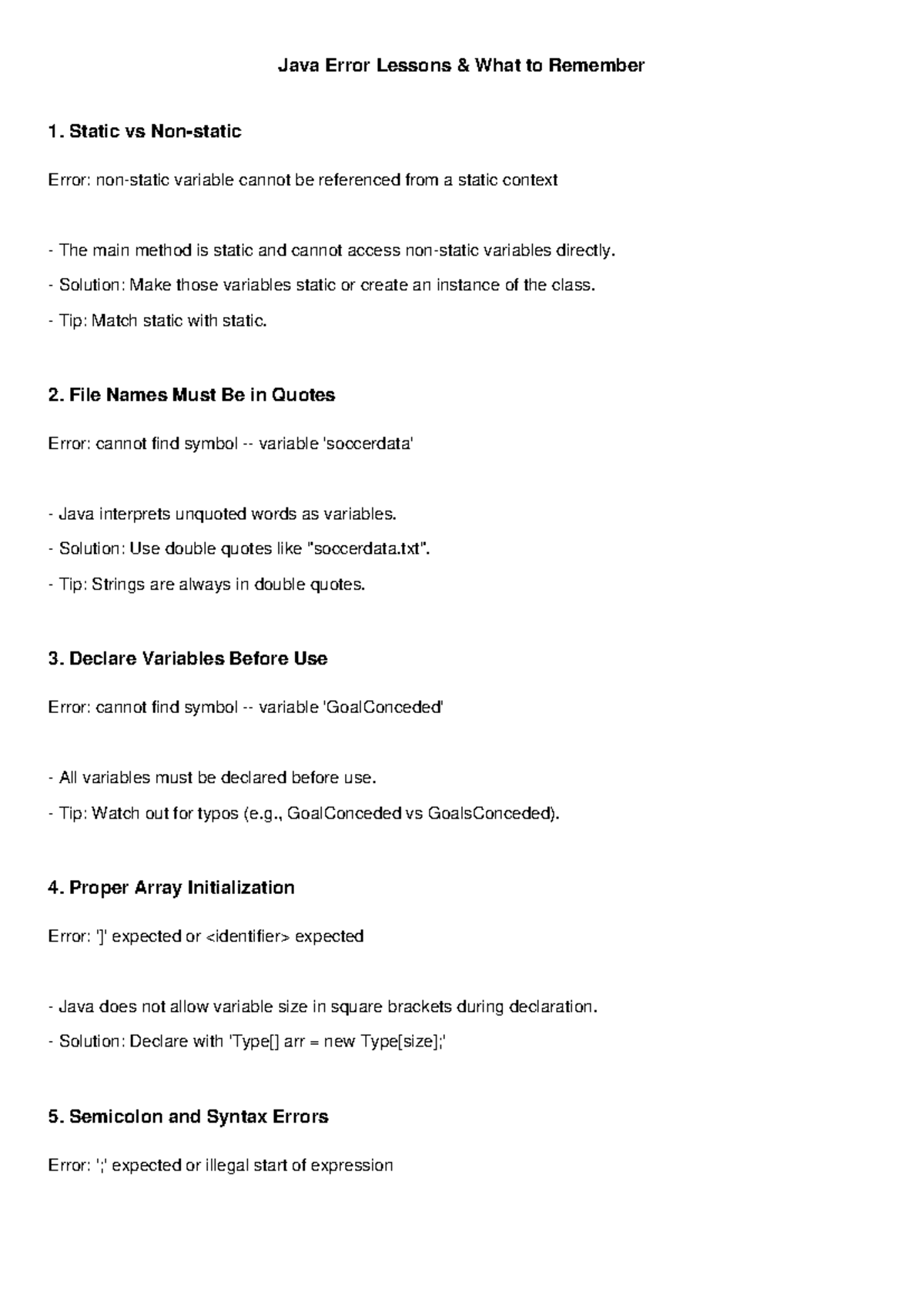 Java Error Lessons: Common Issues and Solutions in Programming - Studocu