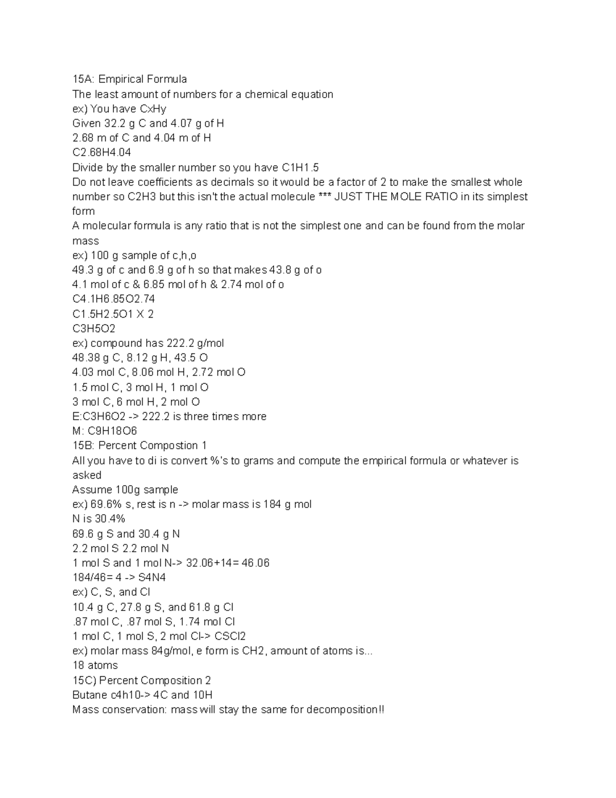 exam 3 notes fir test - 15A: Empirical Formula The least amount of ...