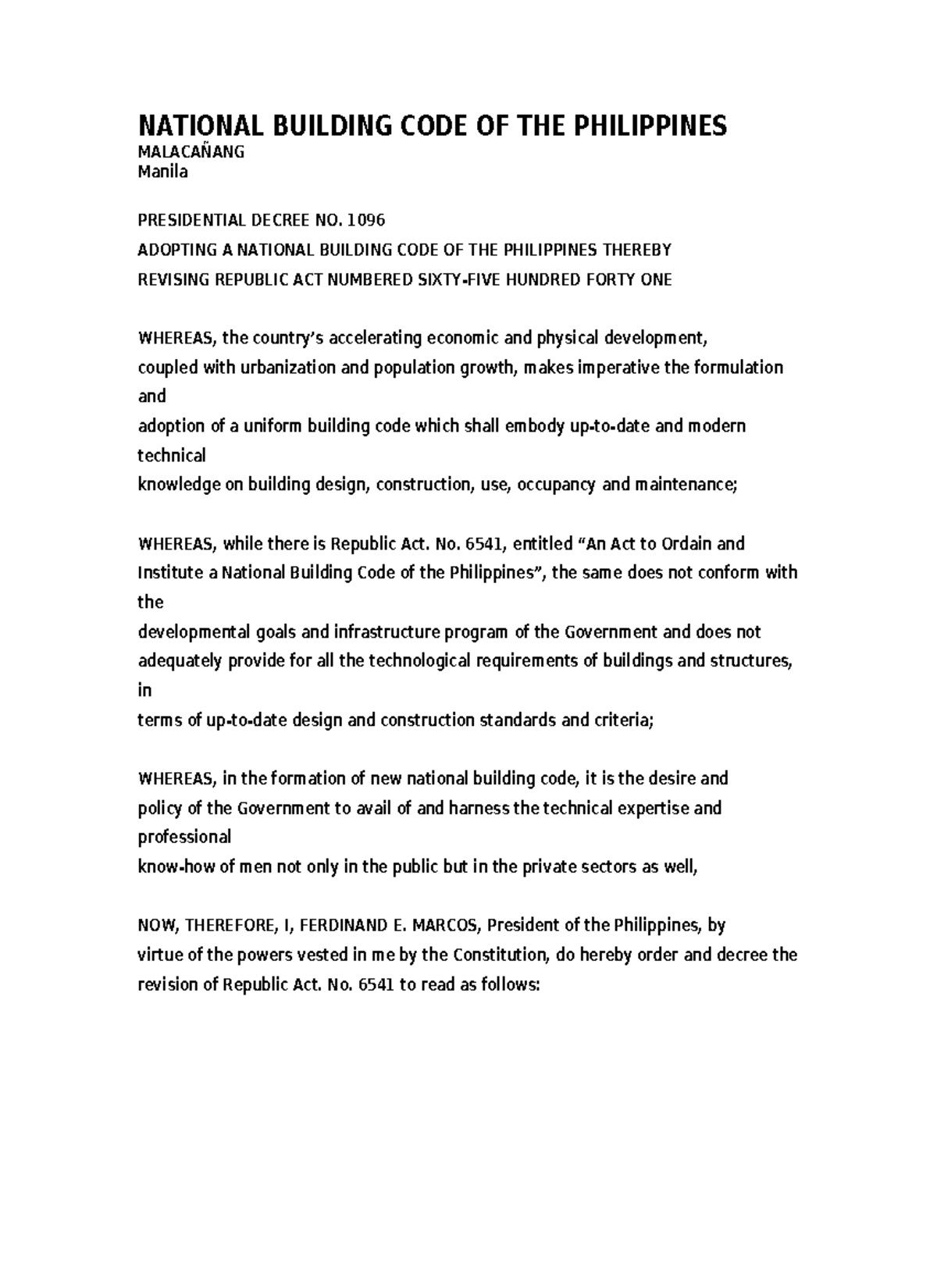 National Building Code of the Philippines: Chapter 1 Overview - Studocu
